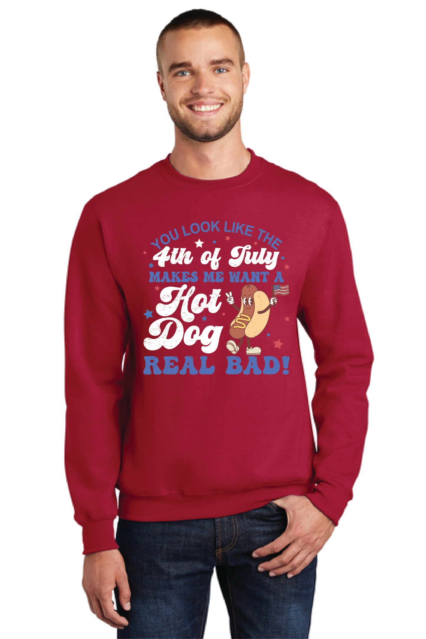 4TH OF JULY HOT DOG Port & Company® Core Fleece Crewneck Sweatshirt 13