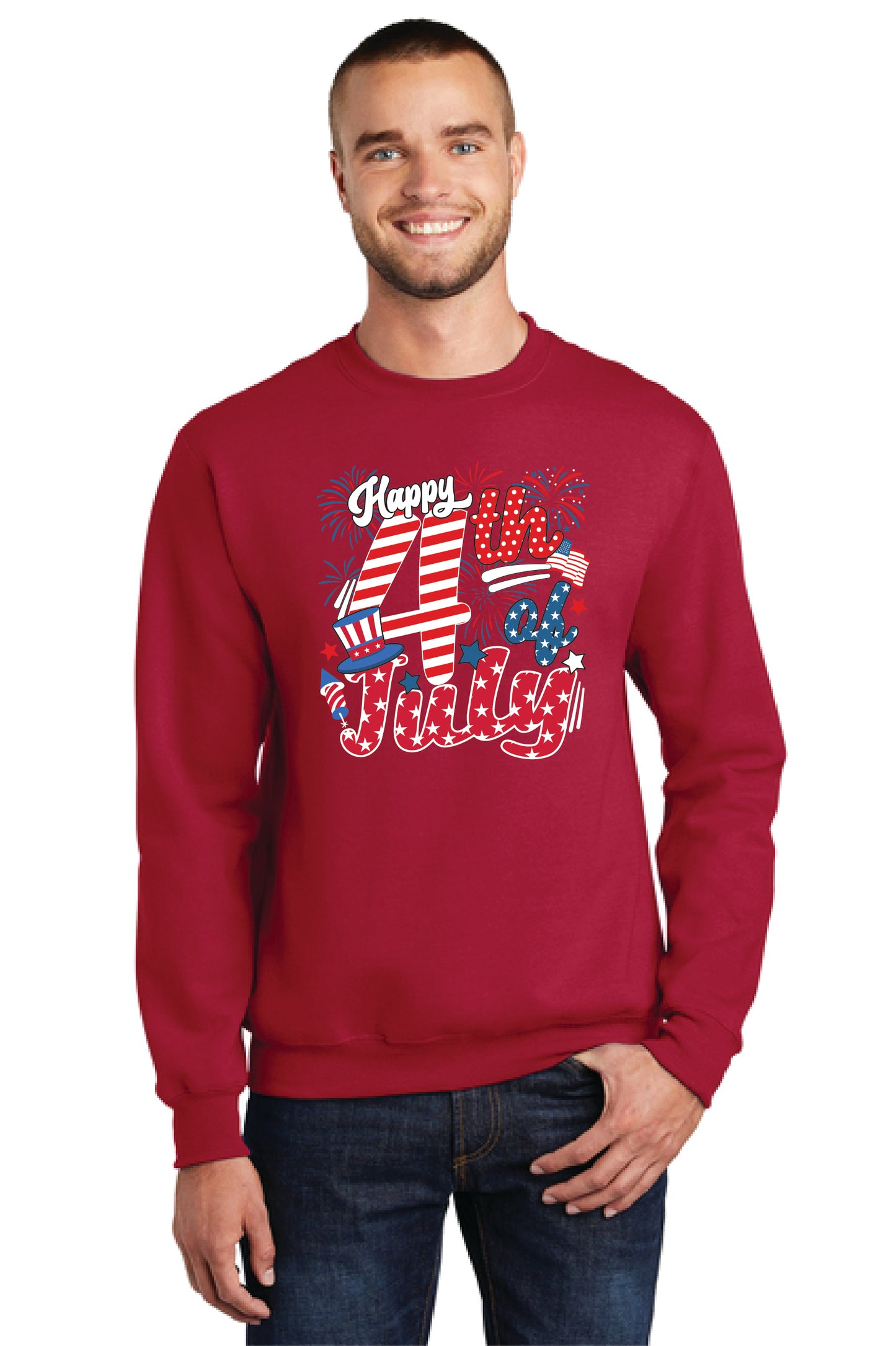 HAPPY 4TH OF JULY Port & Company® Core Fleece Crewneck Sweatshirt 17
