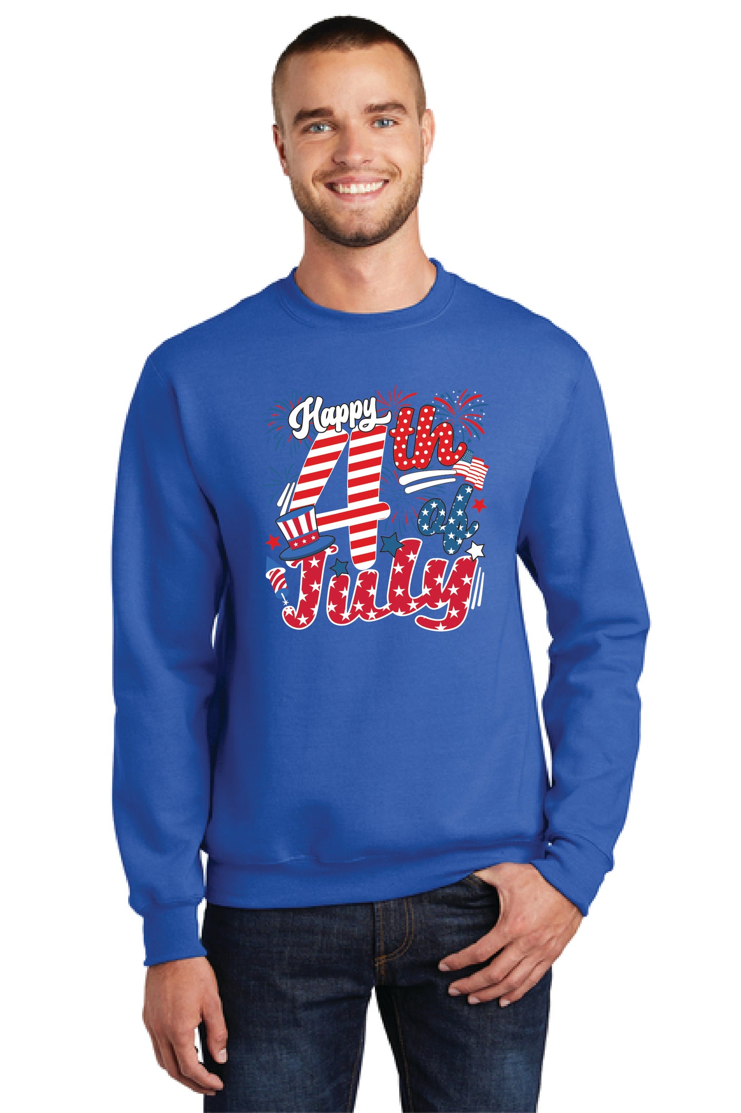 HAPPY 4TH OF JULY Port & Company® Core Fleece Crewneck Sweatshirt 17