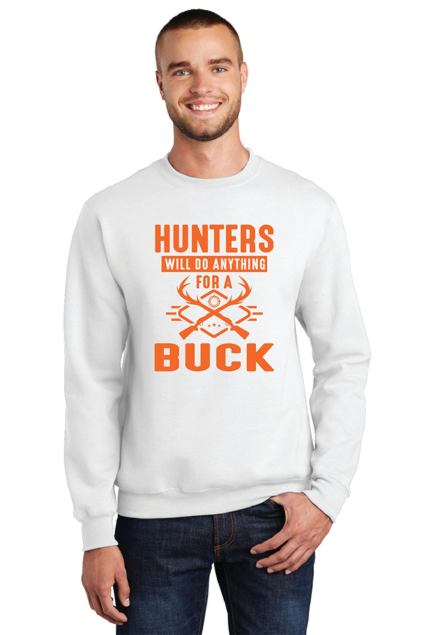 HUNTER WILL DO ANYTHIG FOR A BUCK PC78 Port & Company® Core Fleece Crewneck Sweatshirt 3
