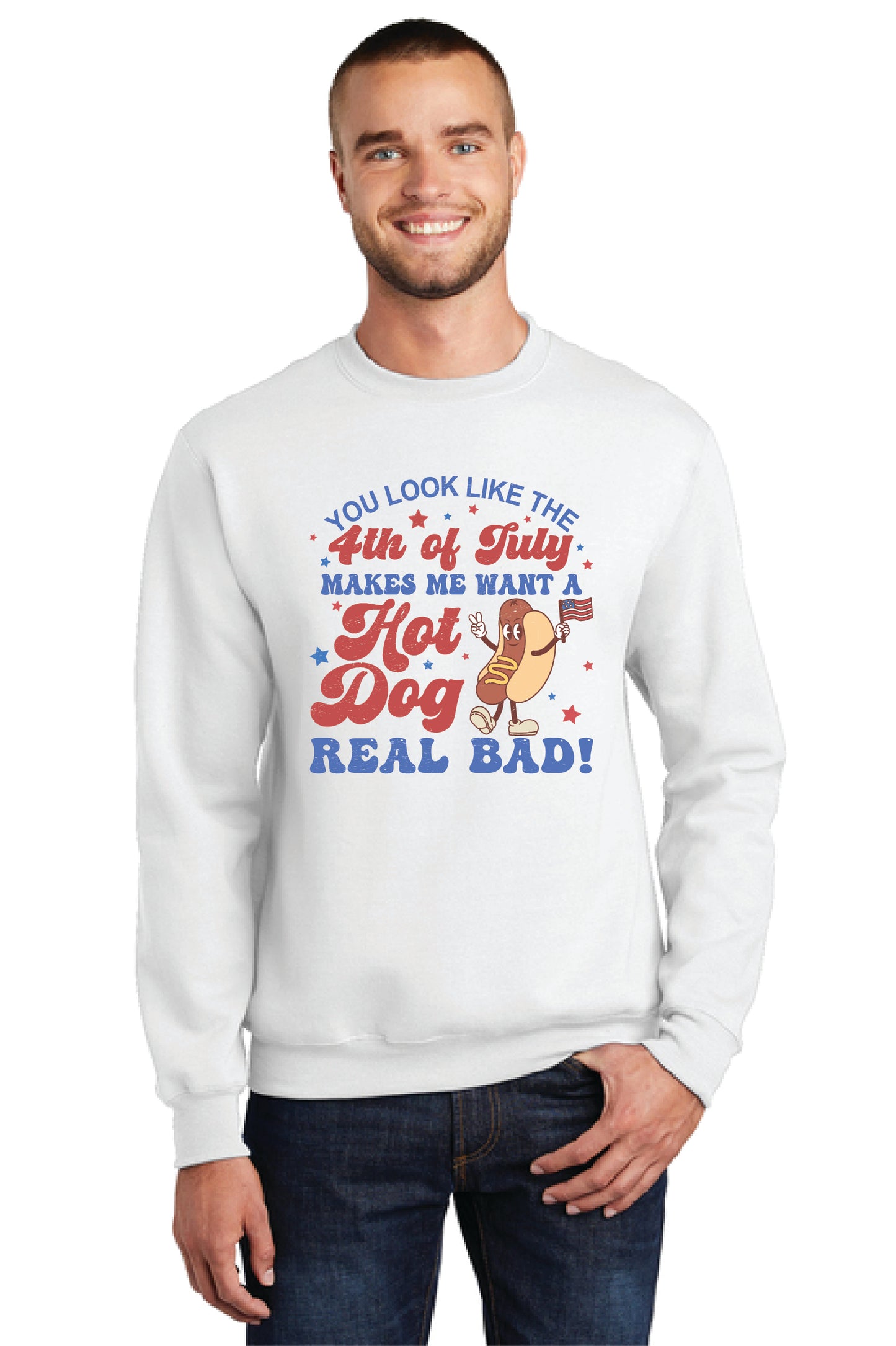 4TH OF JULY HOT DOG Port & Company® Core Fleece Crewneck Sweatshirt 13