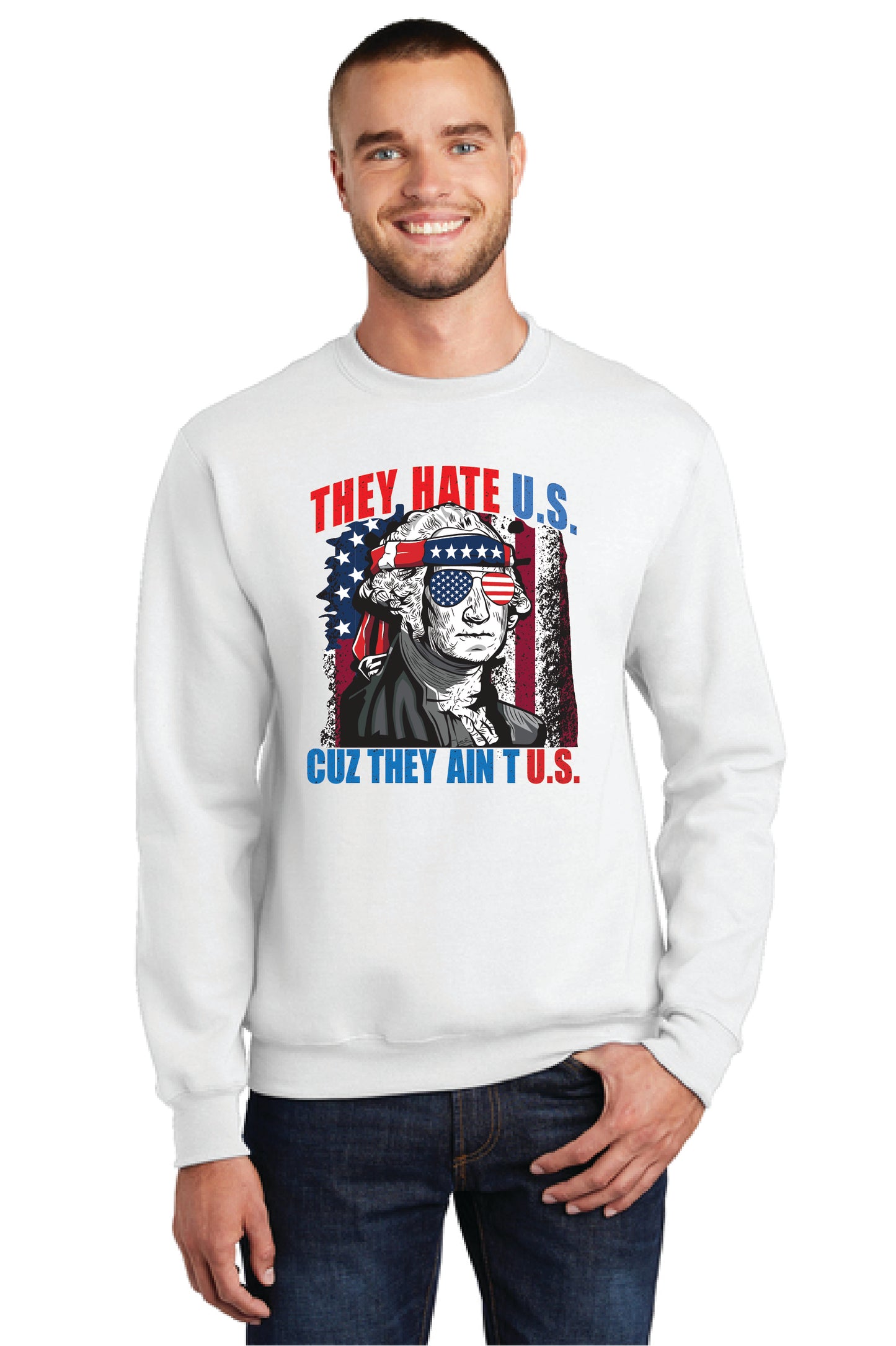THEY HATE U.S. CUZ THEY AINT U.S. Port & Company® Core Fleece Crewneck Sweatshirt 20
