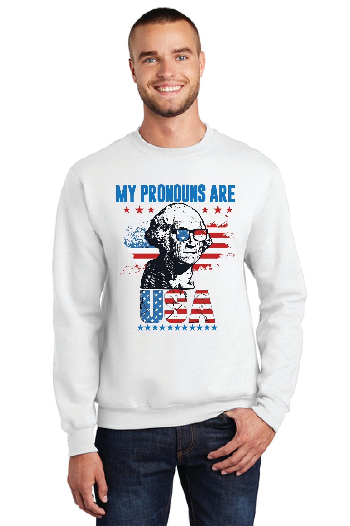 MY PRONOUNS ARE U. S. A. Port & Company® Core Fleece Crewneck Sweatshirt 19