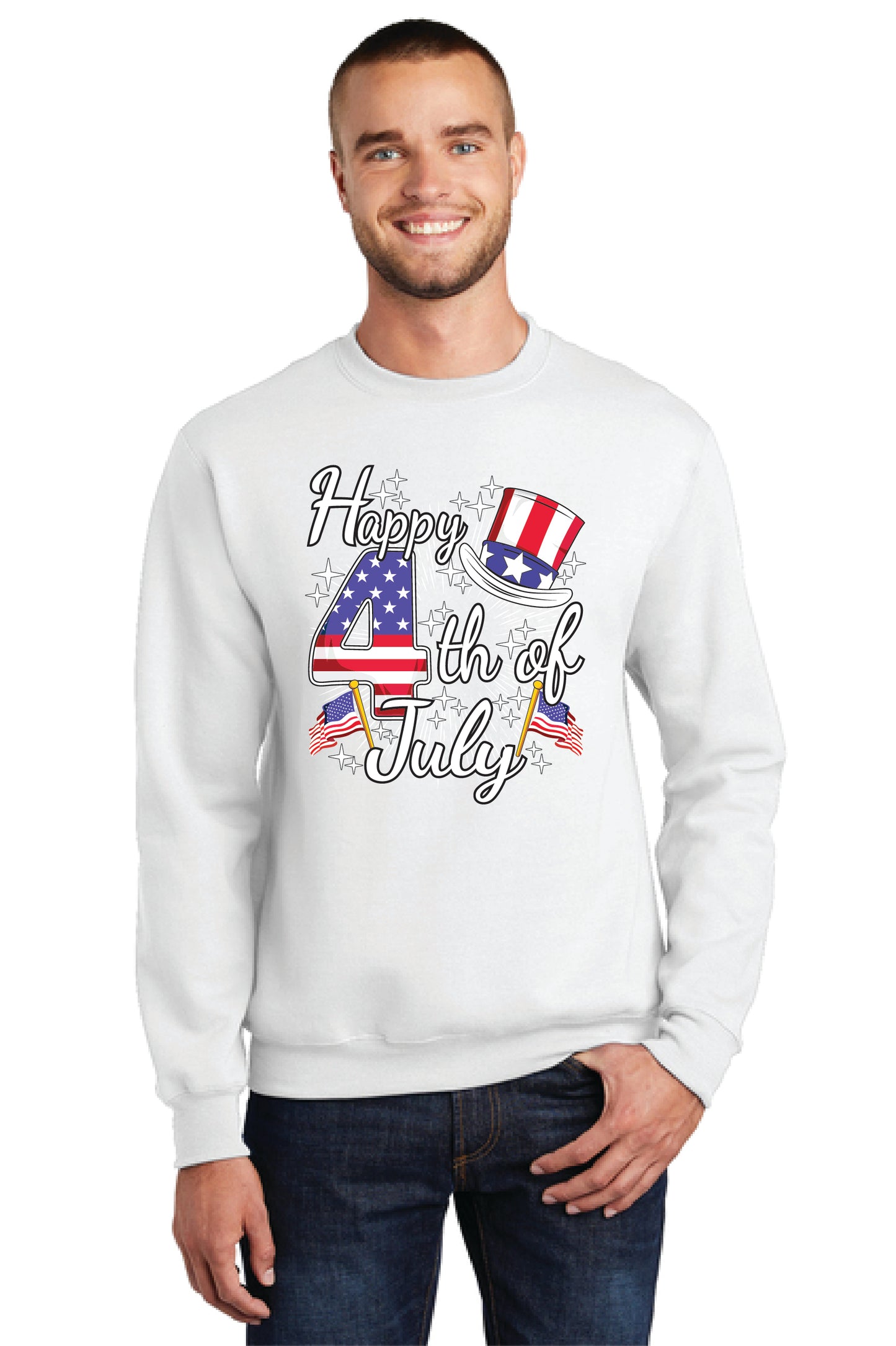 HAPPY 4TH OF JULY Port & Company® Core Fleece Crewneck Sweatshirt 16