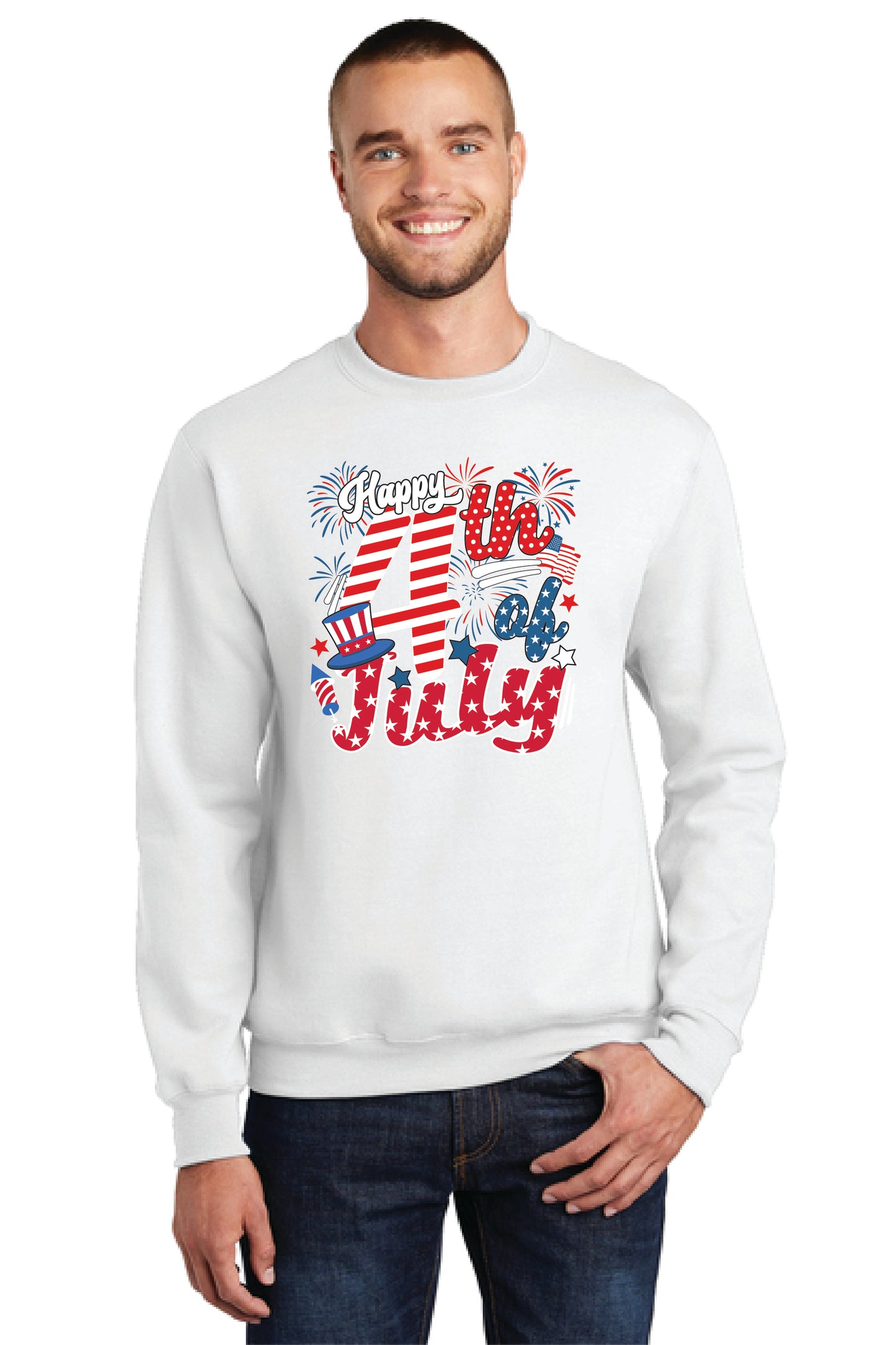 HAPPY 4TH OF JULY Port & Company® Core Fleece Crewneck Sweatshirt 17
