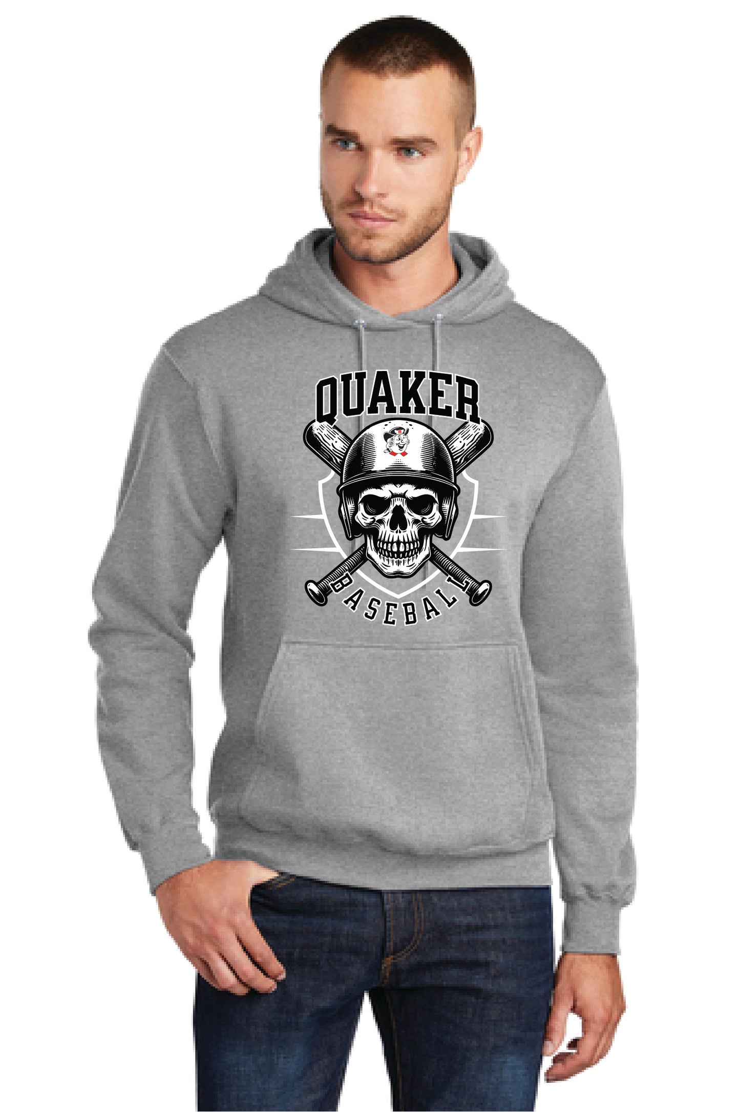 QUAKERS BASEBALL SKULL PC78H Port & Company® Core Fleece Pullover Hooded Sweatshirt 1
