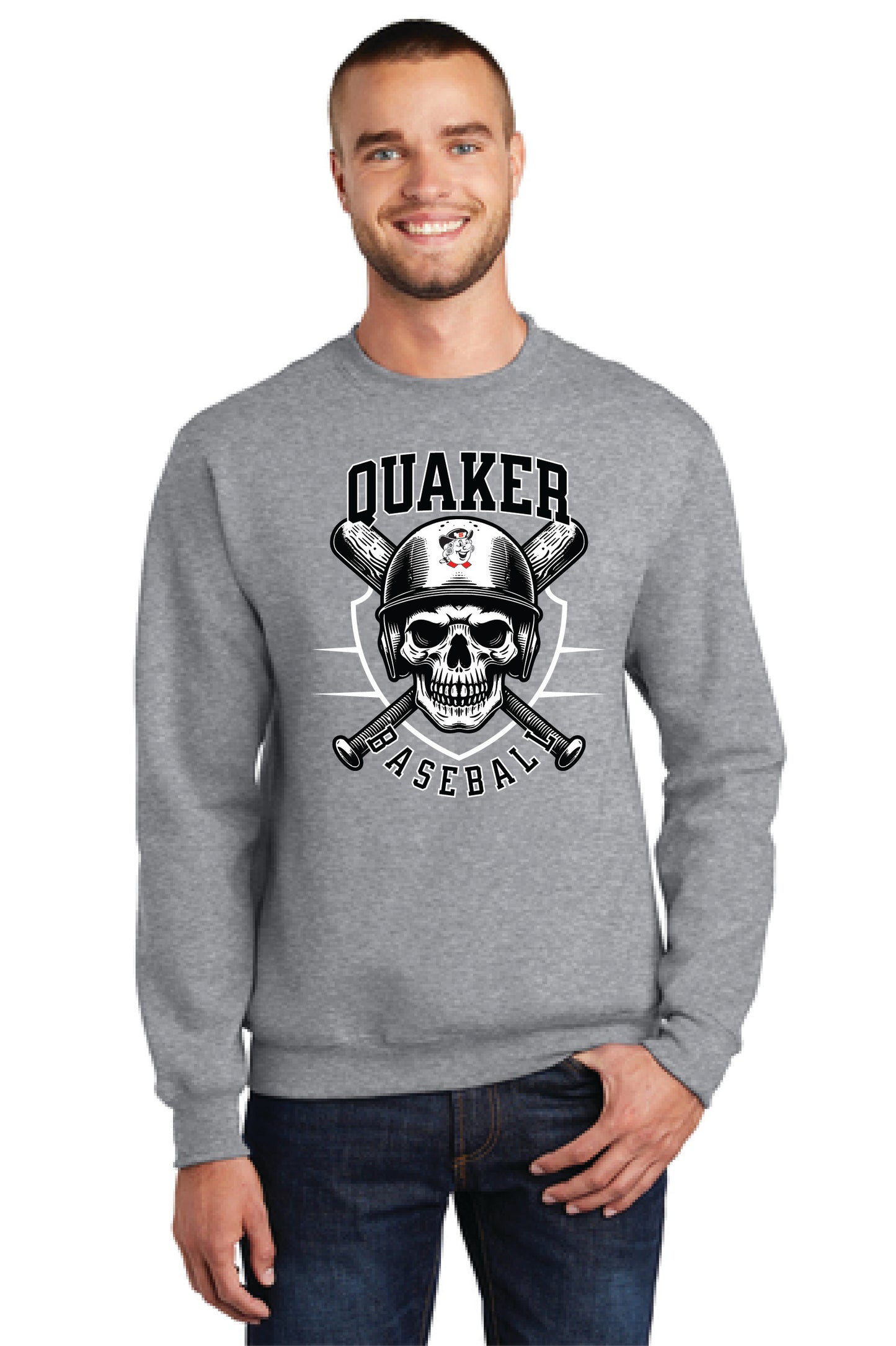 QUAKERS BASEBALL SKULL PC78 Port & Company® Core Fleece Crewneck Sweatshirt 1