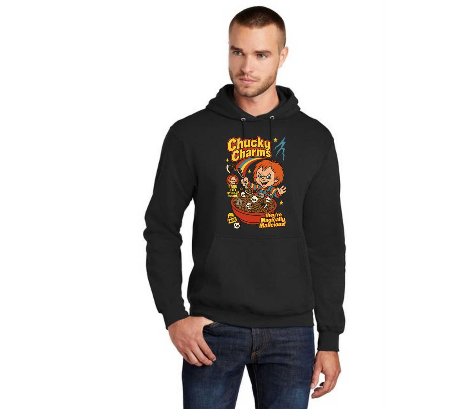 HALLOWEEN CHUCKY CHARMS PC78H Port & Company® Core Fleece Pullover Hooded Sweatshirt HW-1