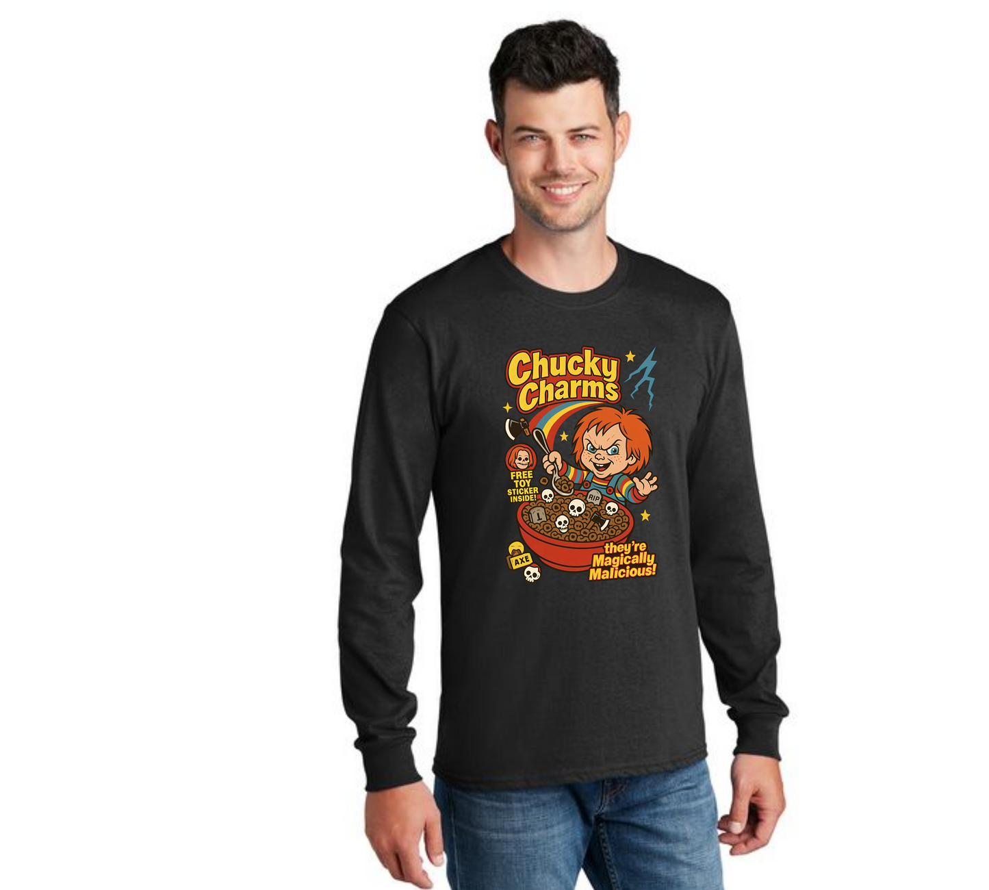 HALLOWEEN CHUCKY CHARMS PC55LS Port & Company® Long Sleeve Core Cotton Tee HW-1
