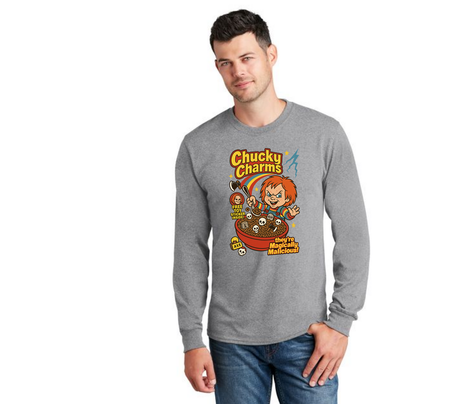 HALLOWEEN CHUCKY CHARMS PC55LS Port & Company® Long Sleeve Core Cotton Tee HW-1