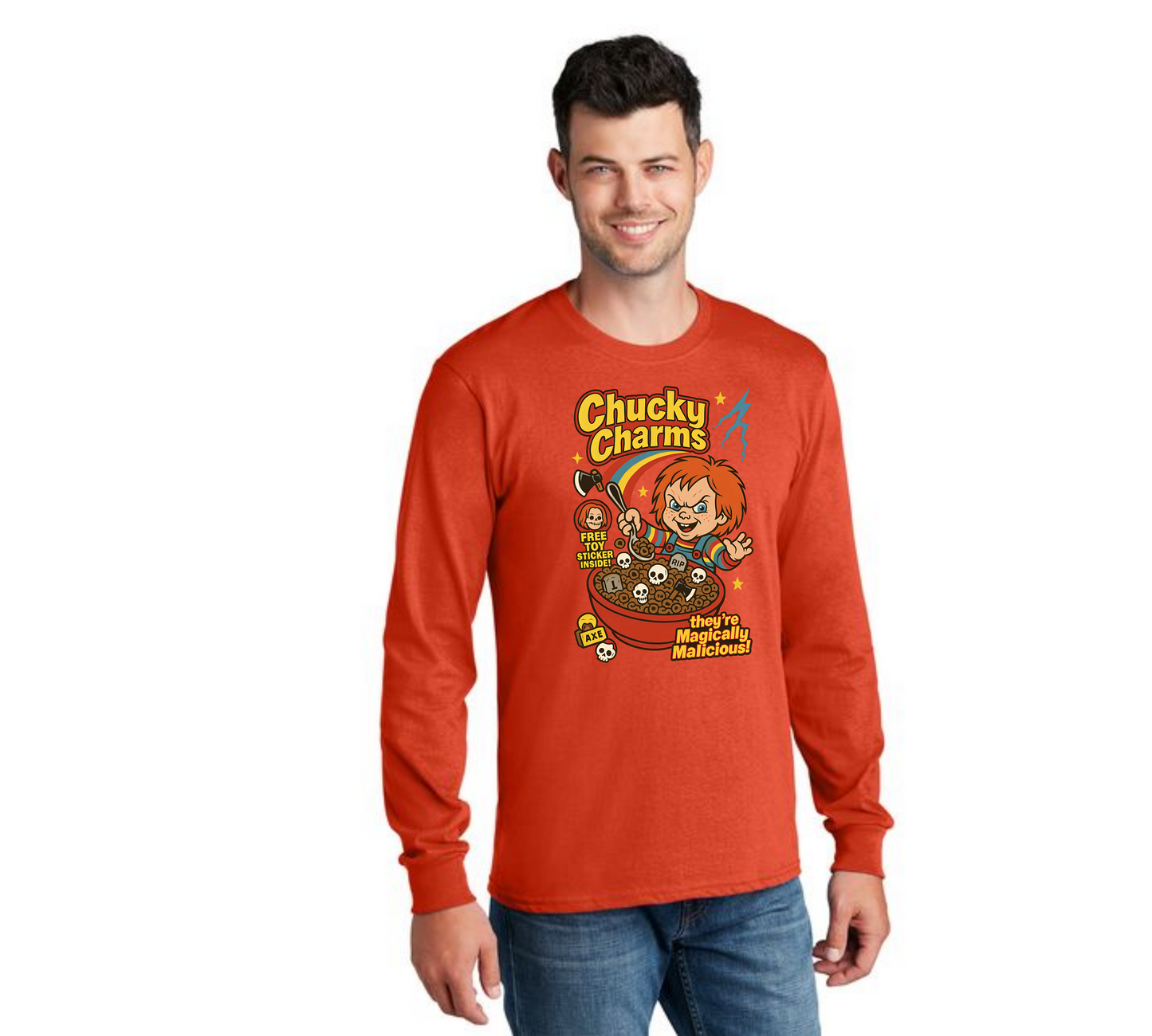 HALLOWEEN CHUCKY CHARMS PC55LS Port & Company® Long Sleeve Core Cotton Tee HW-1