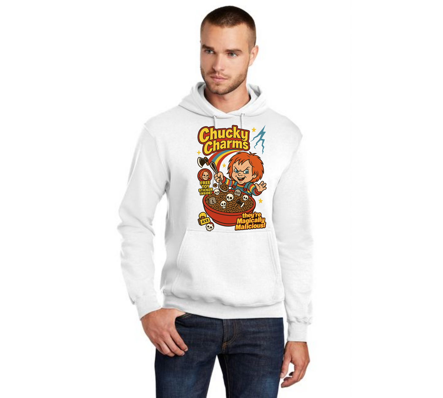 HALLOWEEN CHUCKY CHARMS PC78H Port & Company® Core Fleece Pullover Hooded Sweatshirt HW-1
