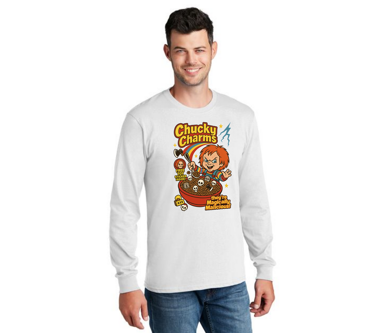 HALLOWEEN CHUCKY CHARMS PC55LS Port & Company® Long Sleeve Core Cotton Tee HW-1