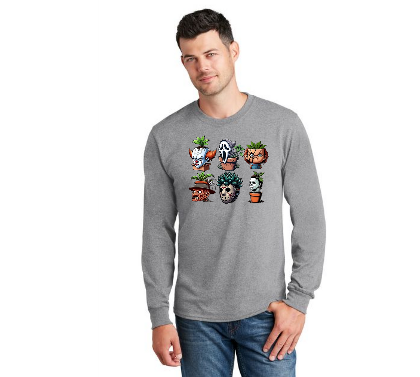 HALLOWEEN SCARY PLANTERS PC55LS Port & Company® Long Sleeve Core Cotton Tee HW-18