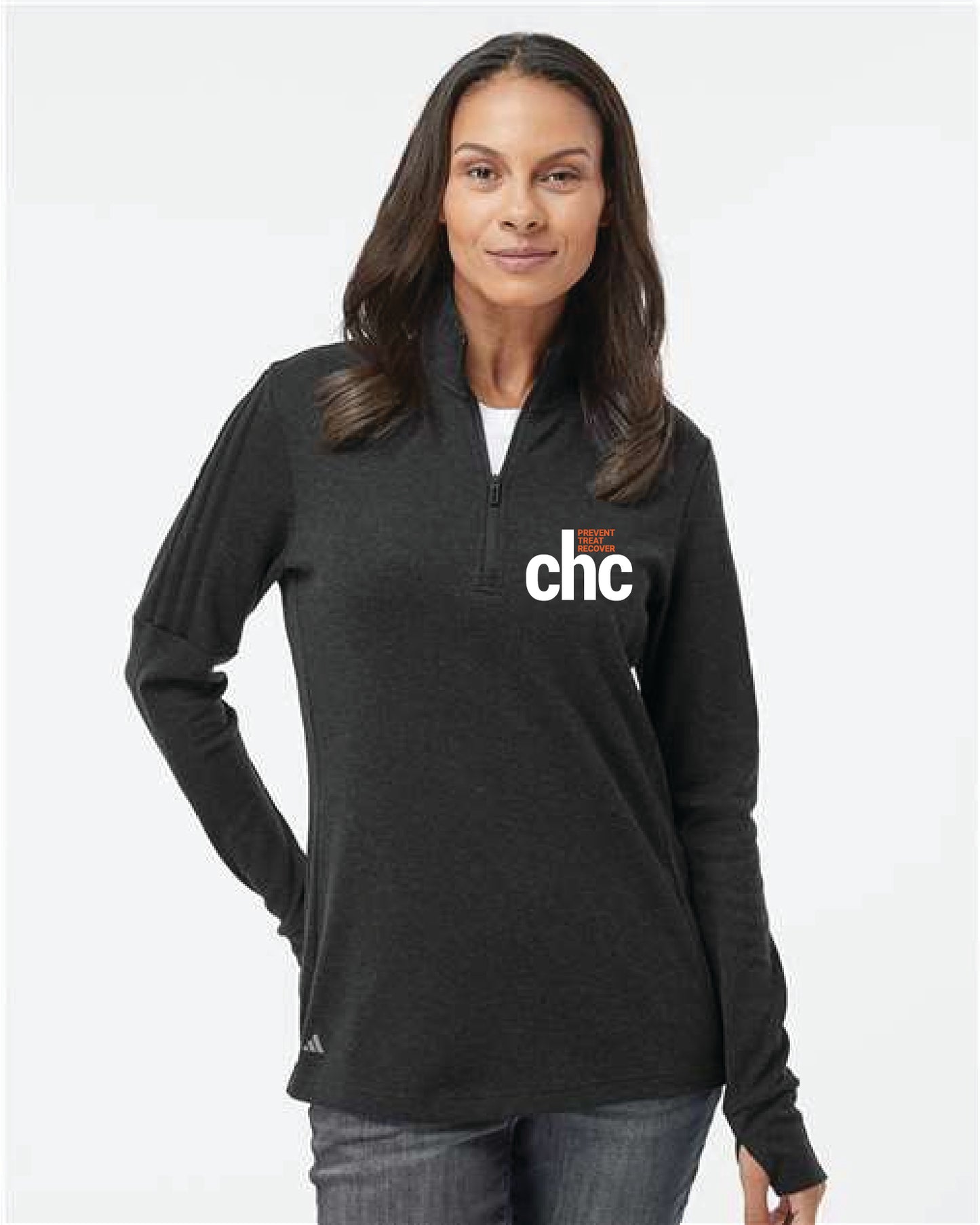 Adidas Women's 3-Stripes Quarter-Zip Sweater Pullover - A555 EMB CHC-31