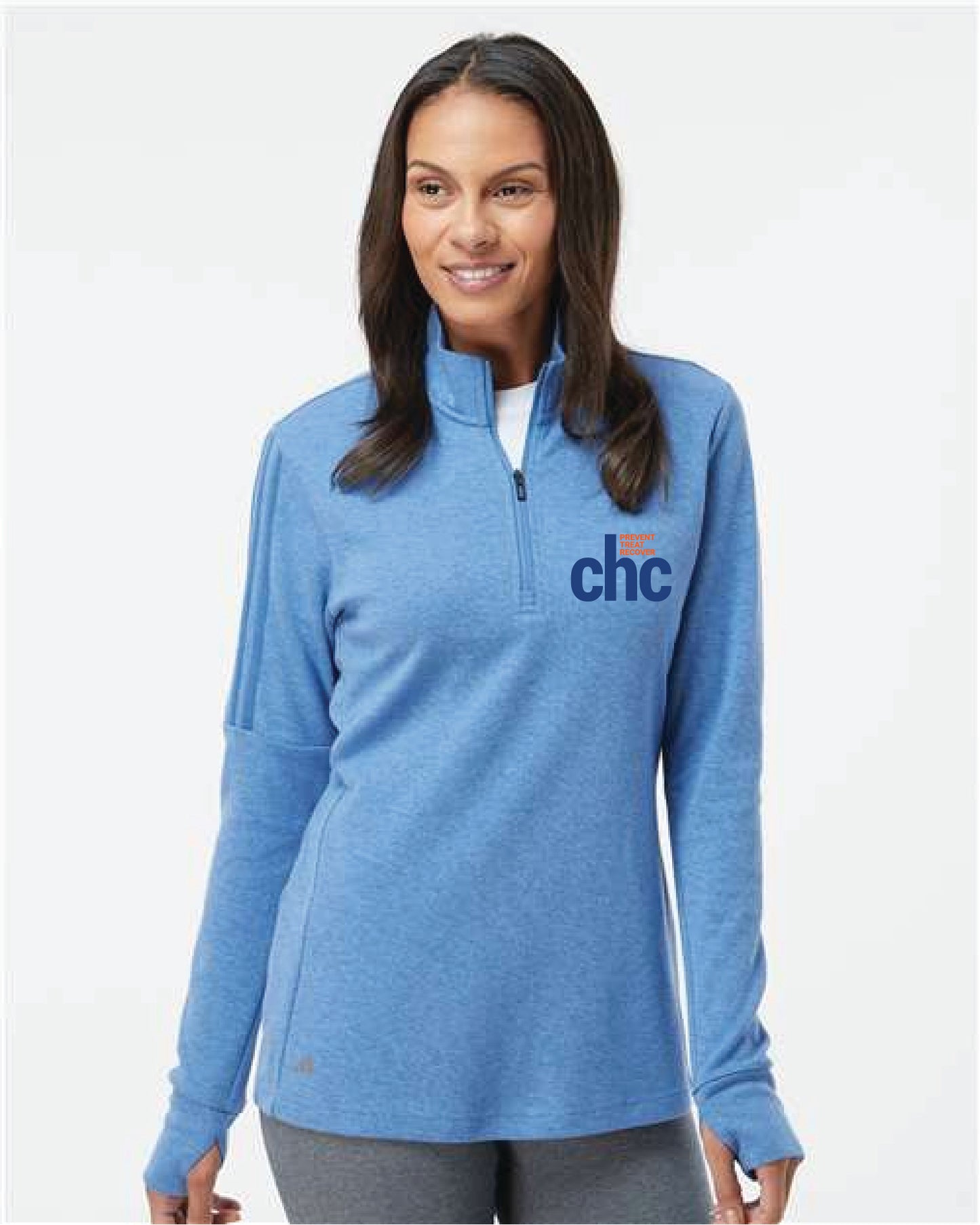 Adidas Women's 3-Stripes Quarter-Zip Sweater Pullover - A555 EMB CHC-31