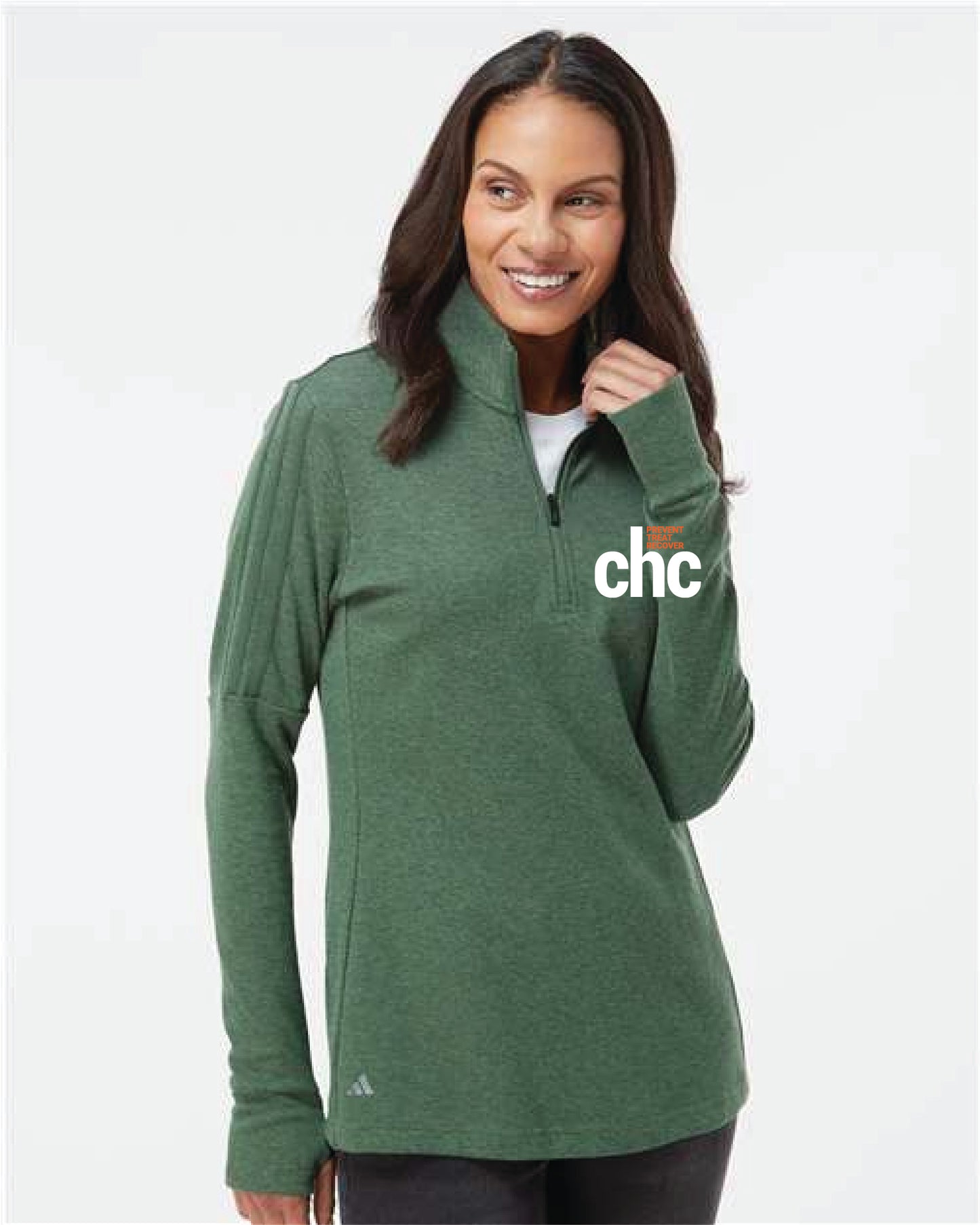 Adidas Women's 3-Stripes Quarter-Zip Sweater Pullover - A555 EMB CHC-31