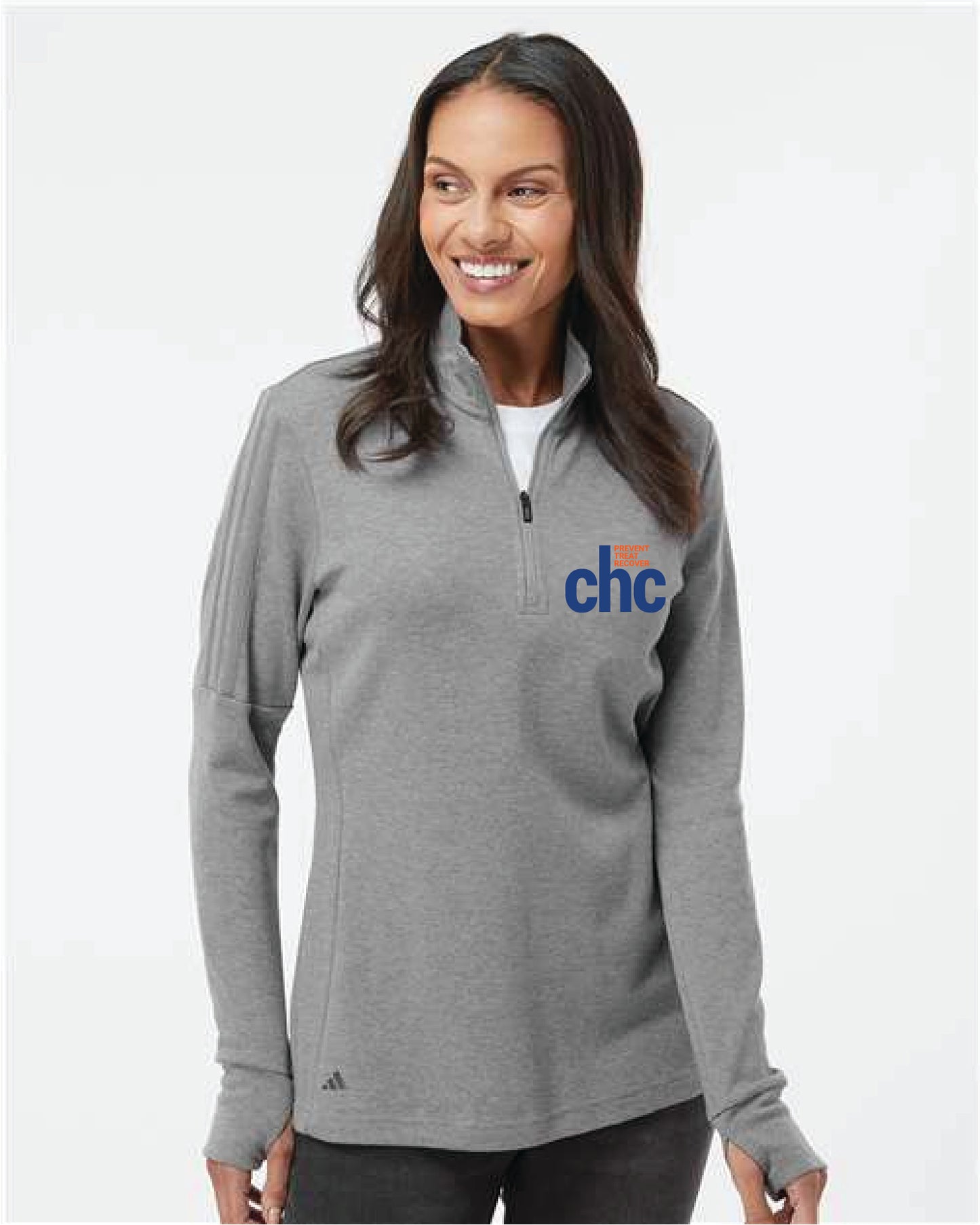 Adidas Women's 3-Stripes Quarter-Zip Sweater Pullover - A555 EMB CHC-31