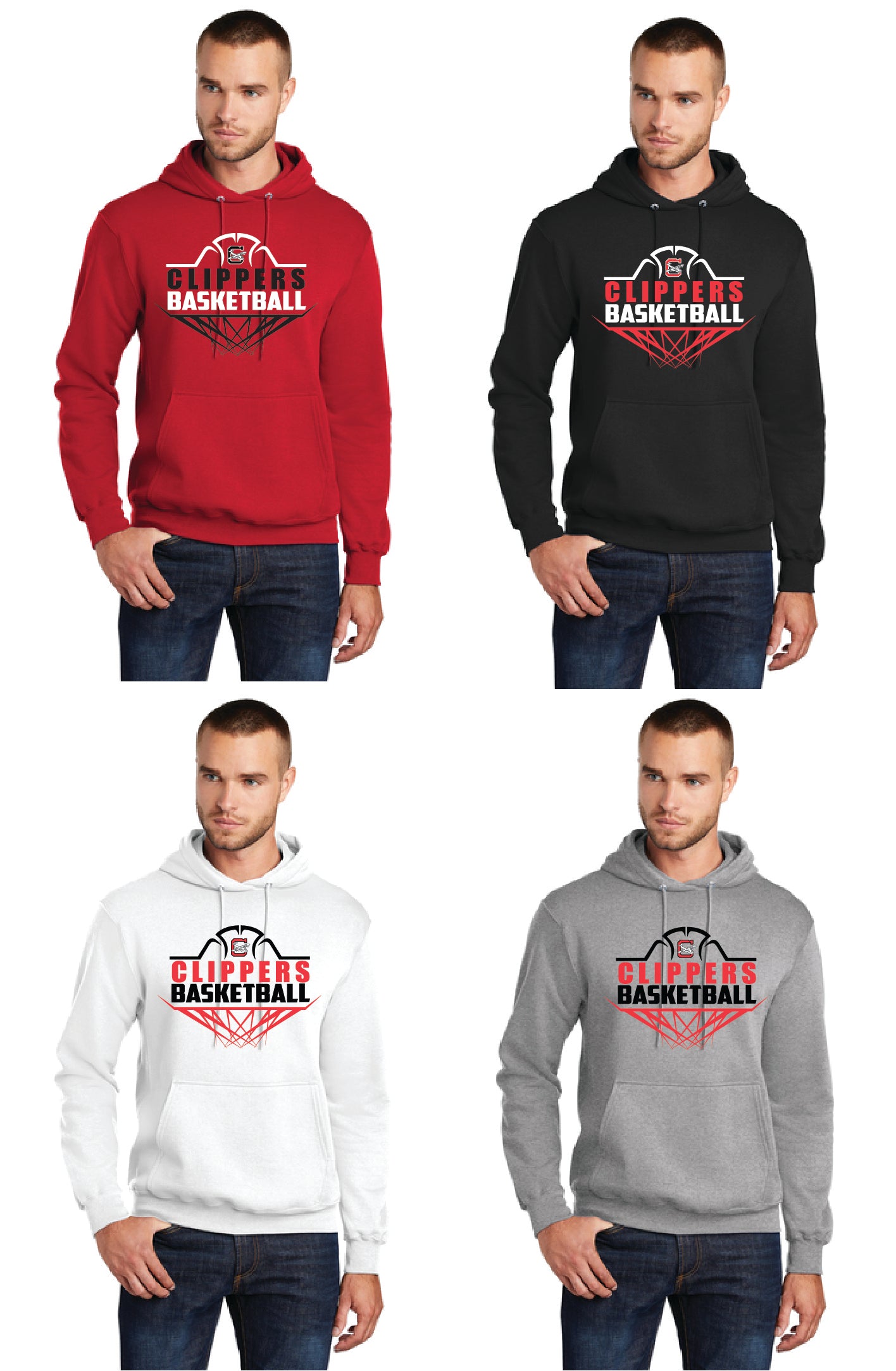 Columbiana Clippers Basketball PC78H Port & Company® Core Fleece Pullover Hooded Sweatshirt 4