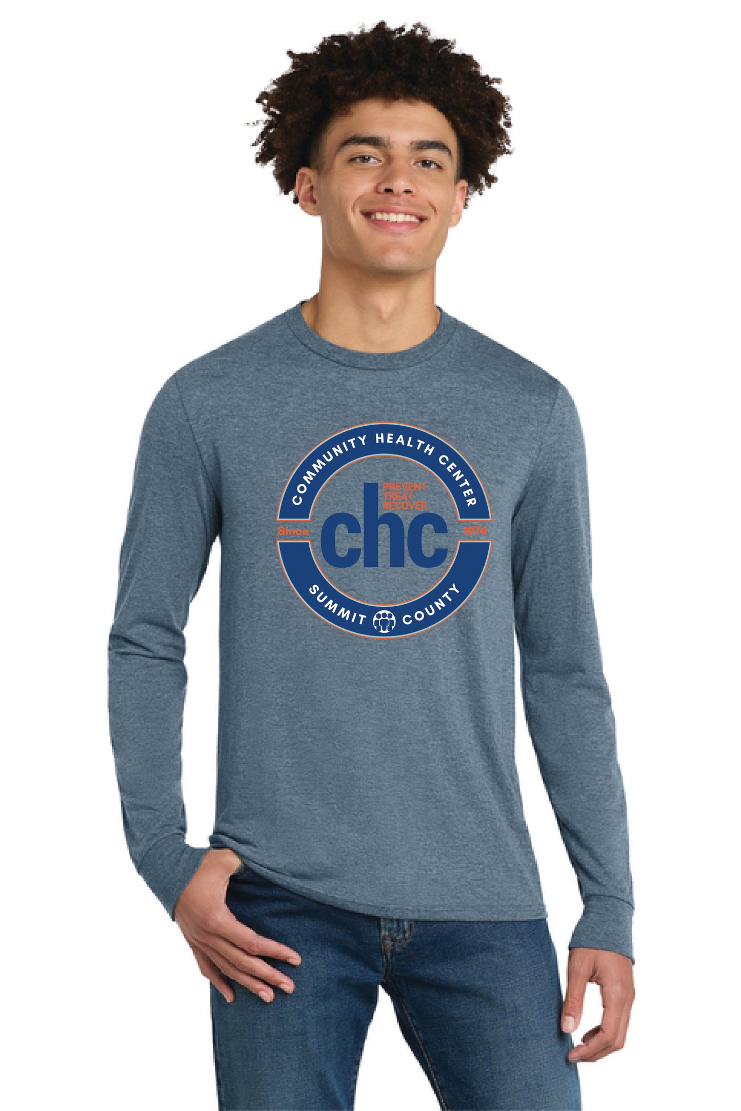 DM132 District® Perfect Tri® Long Sleeve Tee CIRCLE CHC-49