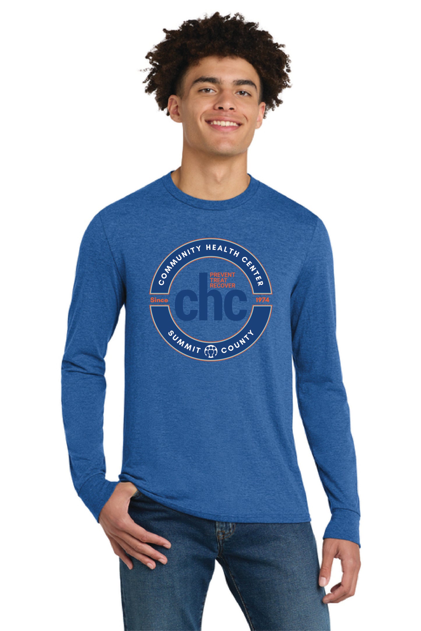DM132 District® Perfect Tri® Long Sleeve Tee CIRCLE CHC-49