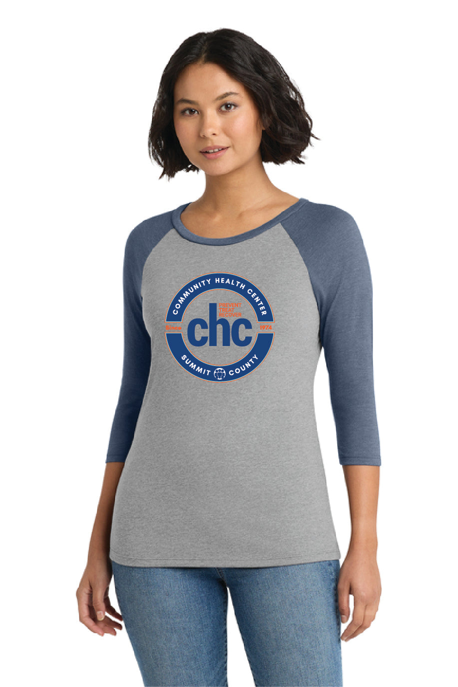 DM136L District® Women’s Perfect Tri® 3/4-Sleeve Raglan CIRCLE CHC-46