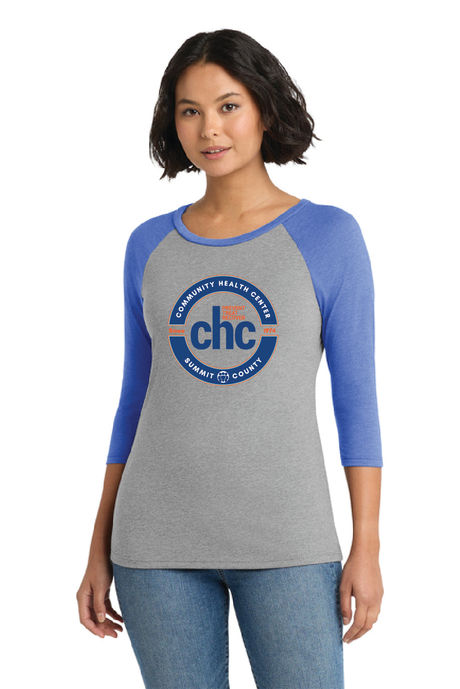 DM136L District® Women’s Perfect Tri® 3/4-Sleeve Raglan CIRCLE CHC-46
