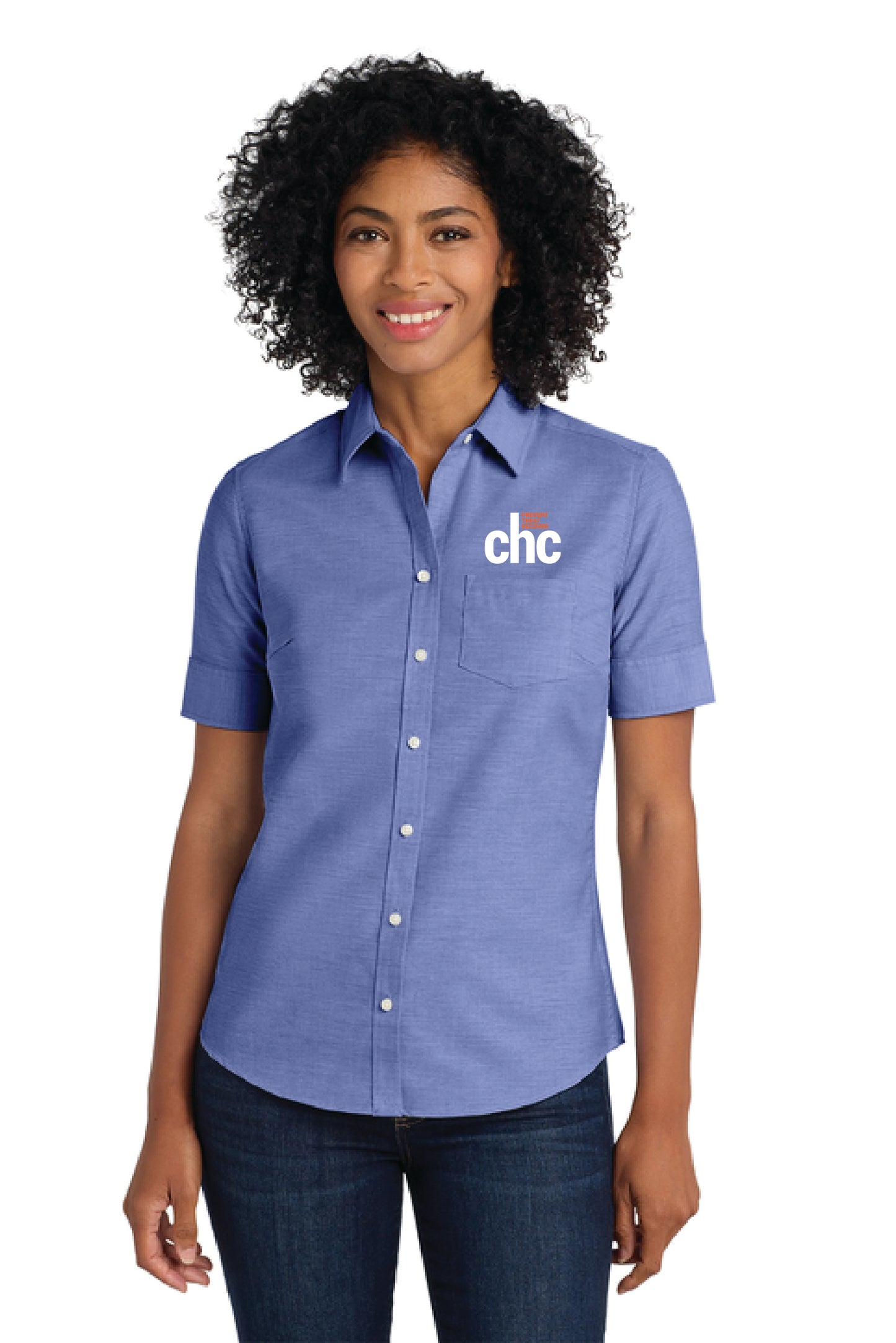 L659 Port Authority® Women's Short Sleeve SuperPro™ Oxford Shirt EMB CHC-34