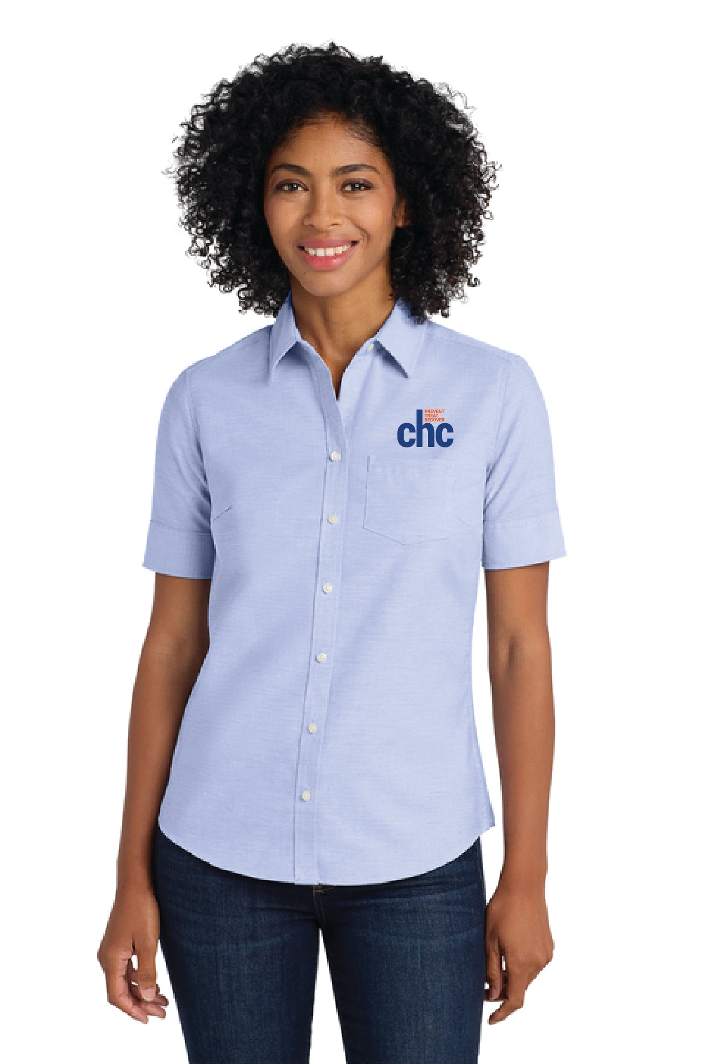 L659 Port Authority® Women's Short Sleeve SuperPro™ Oxford Shirt EMB CHC-34