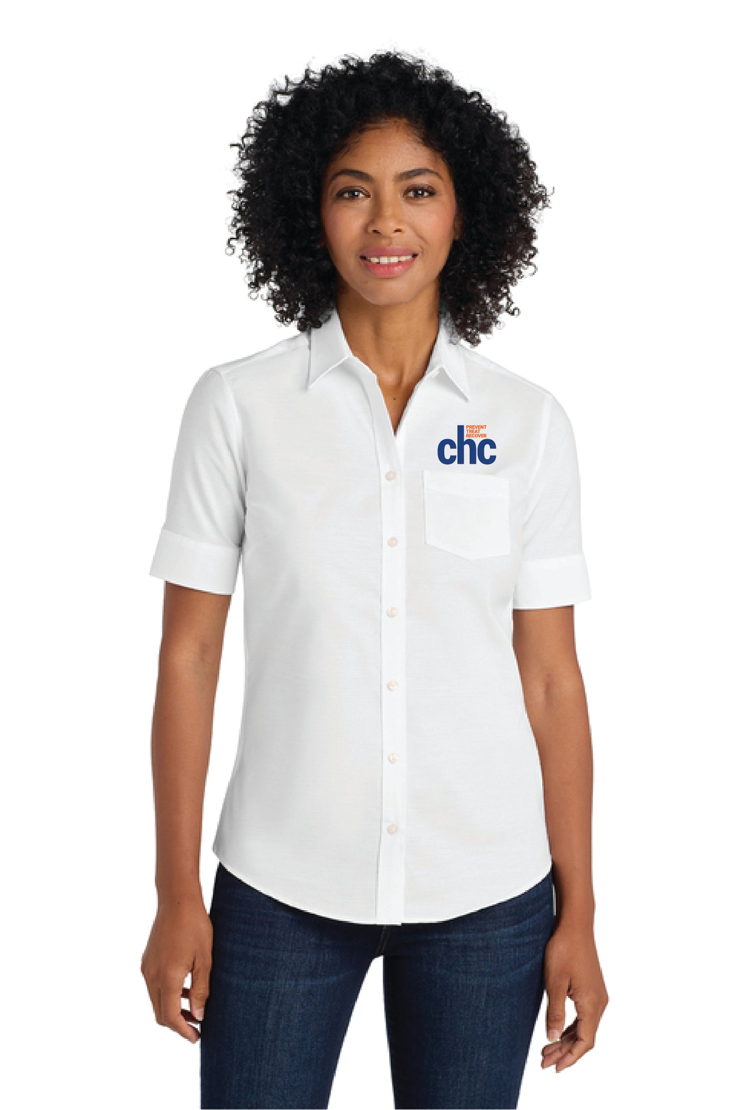 L659 Port Authority® Women's Short Sleeve SuperPro™ Oxford Shirt EMB CHC-34