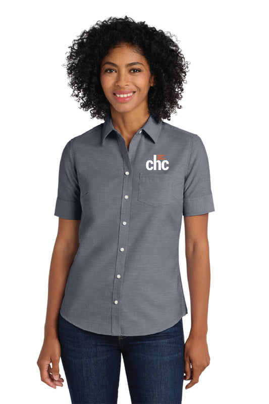 L659 Port Authority® Women's Short Sleeve SuperPro™ Oxford Shirt EMB CHC-34