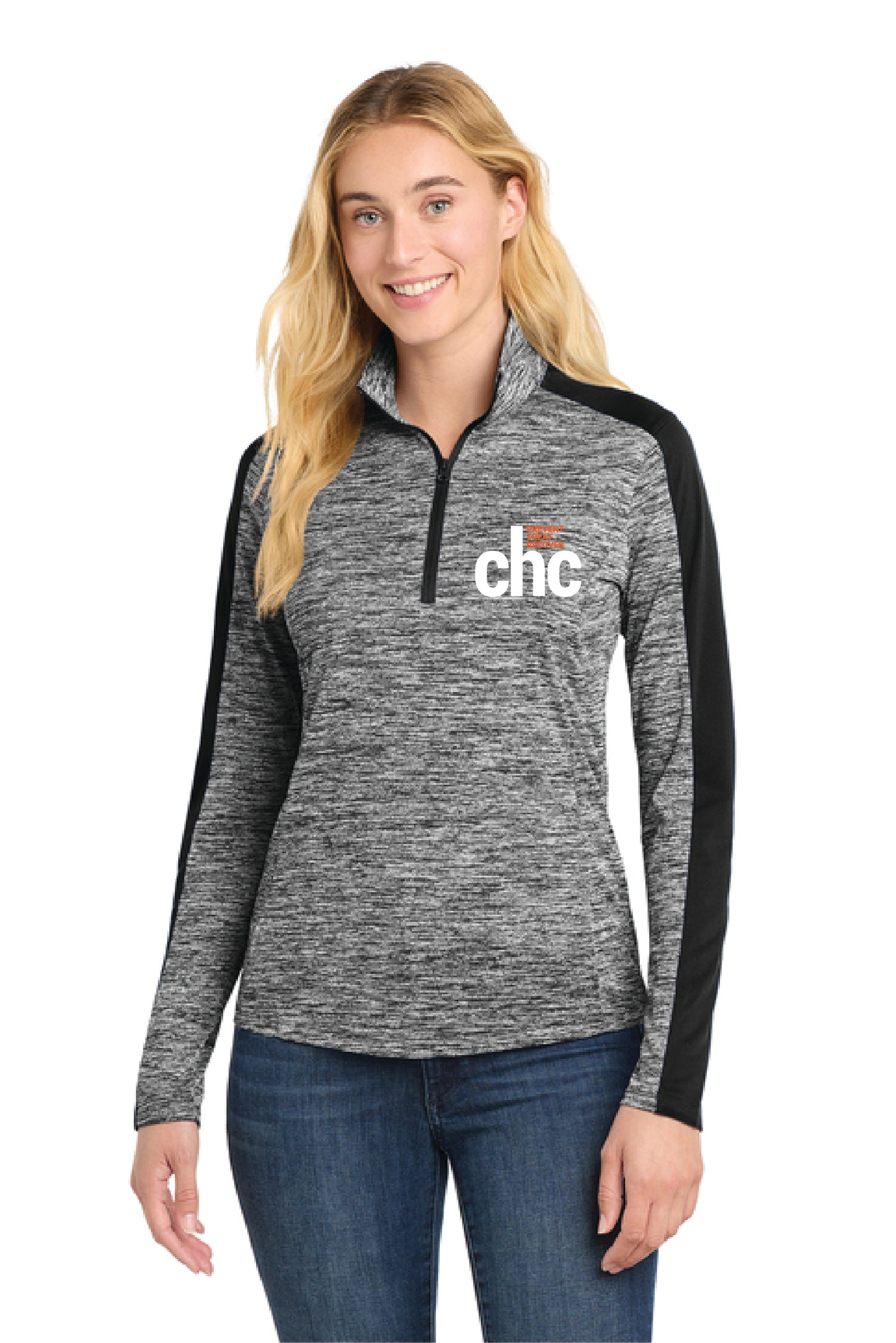 LST397 Sport-Tek® Women's PosiCharge® Electric Heather Colorblock 1/4-Zip Pullover EMB CHC-27