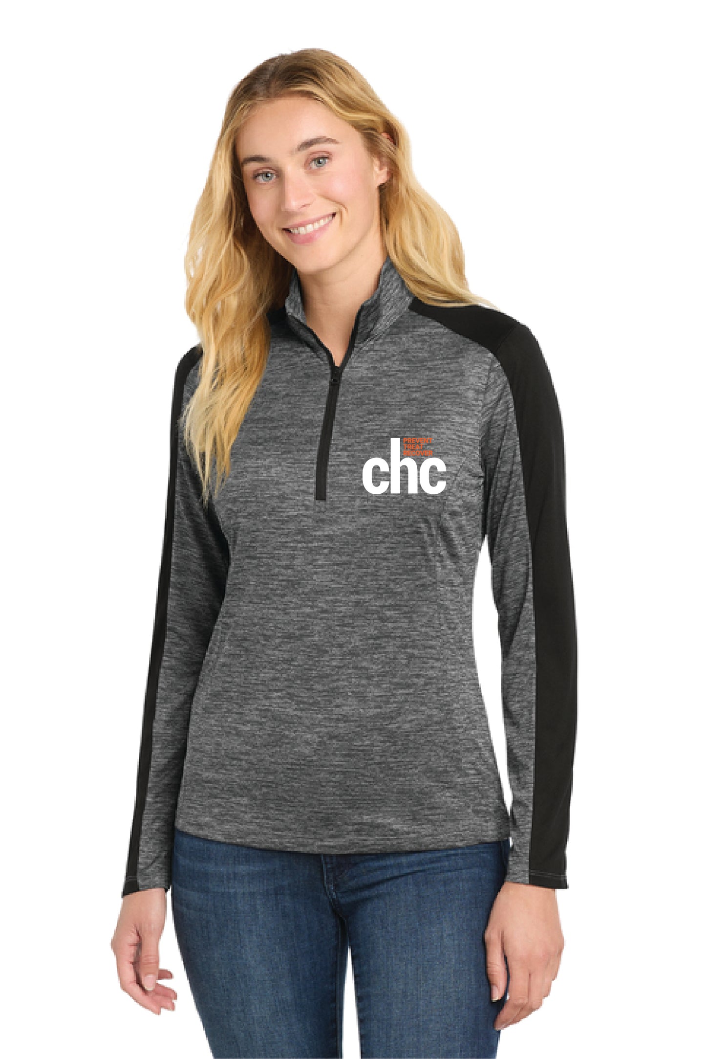 LST397 Sport-Tek® Women's PosiCharge® Electric Heather Colorblock 1/4-Zip Pullover EMB CHC-27