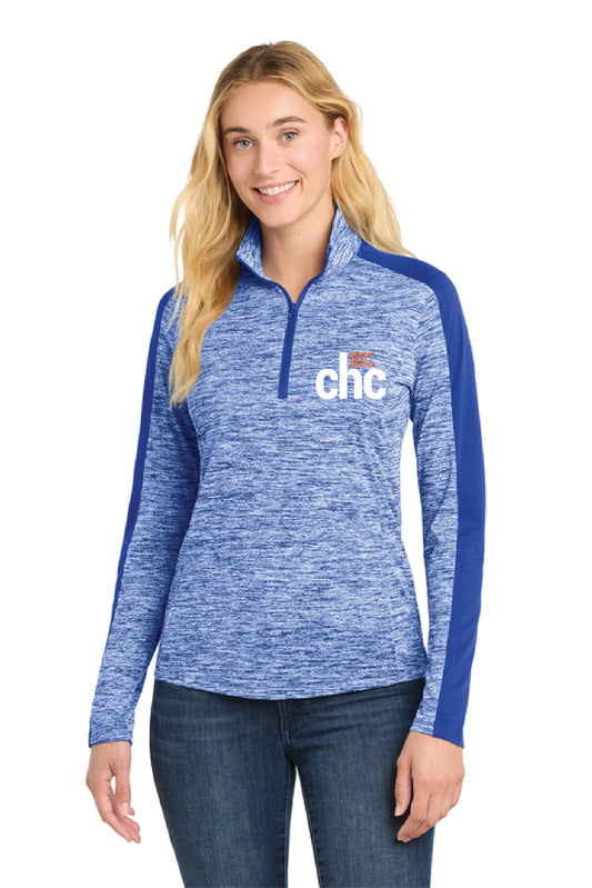 LST397 Sport-Tek® Women's PosiCharge® Electric Heather Colorblock 1/4-Zip Pullover EMB CHC-27