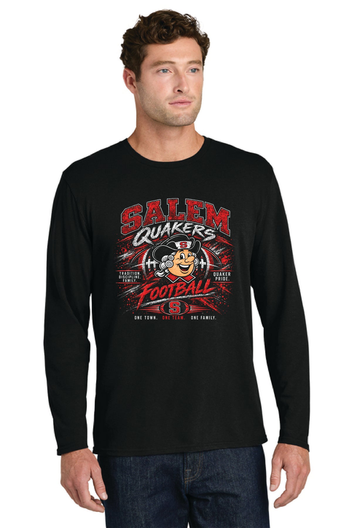SALEM QUAKERS FOOTBALL PC55LS Port & Co™ Long Sleeve Core Cotton Tee SF-19