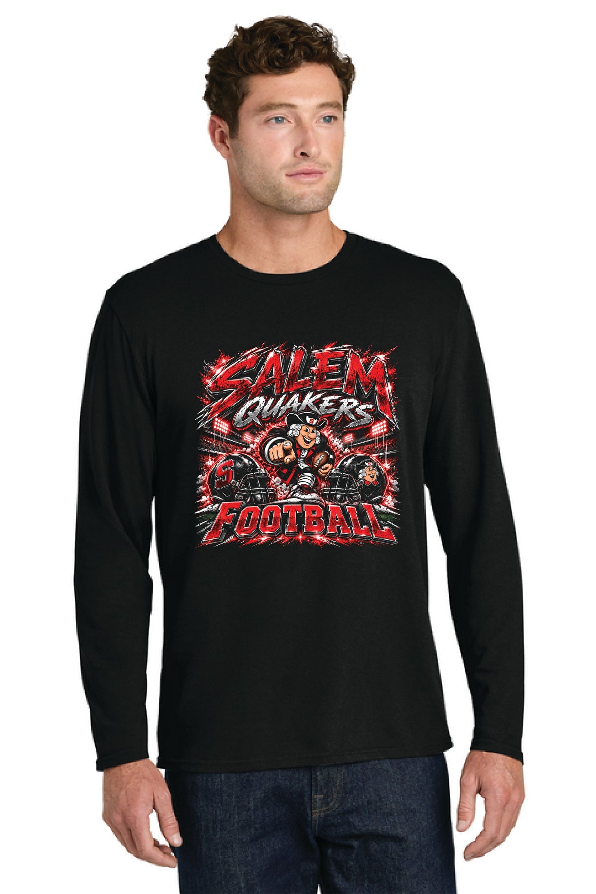 SALEM QUAKERS FOOTBALL PC55LS Port & Co™ Long Sleeve Core Cotton Tee SF-21