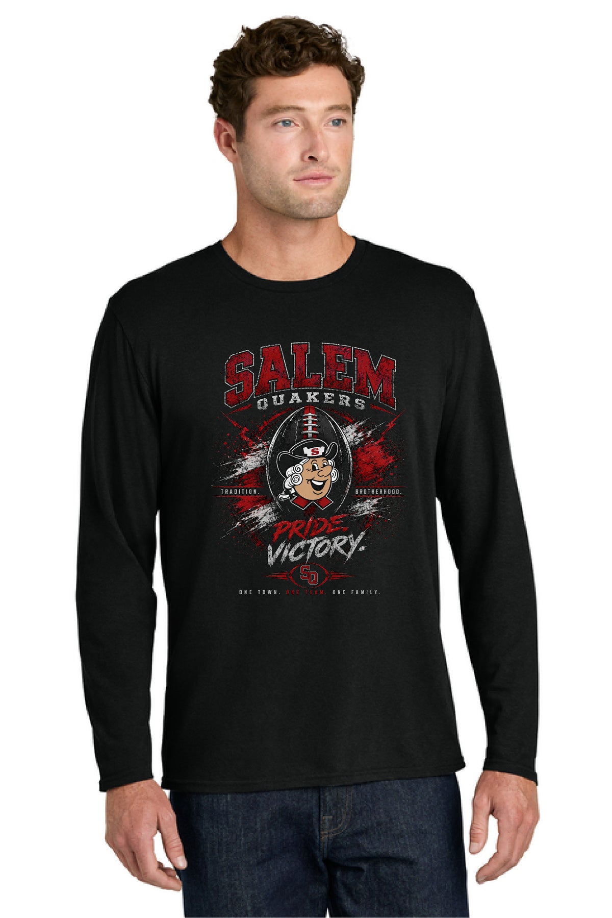 SALEM QUAKERS FOOTBALL PC55LS Port & Co™ Long Sleeve Core Cotton Tee SF-15