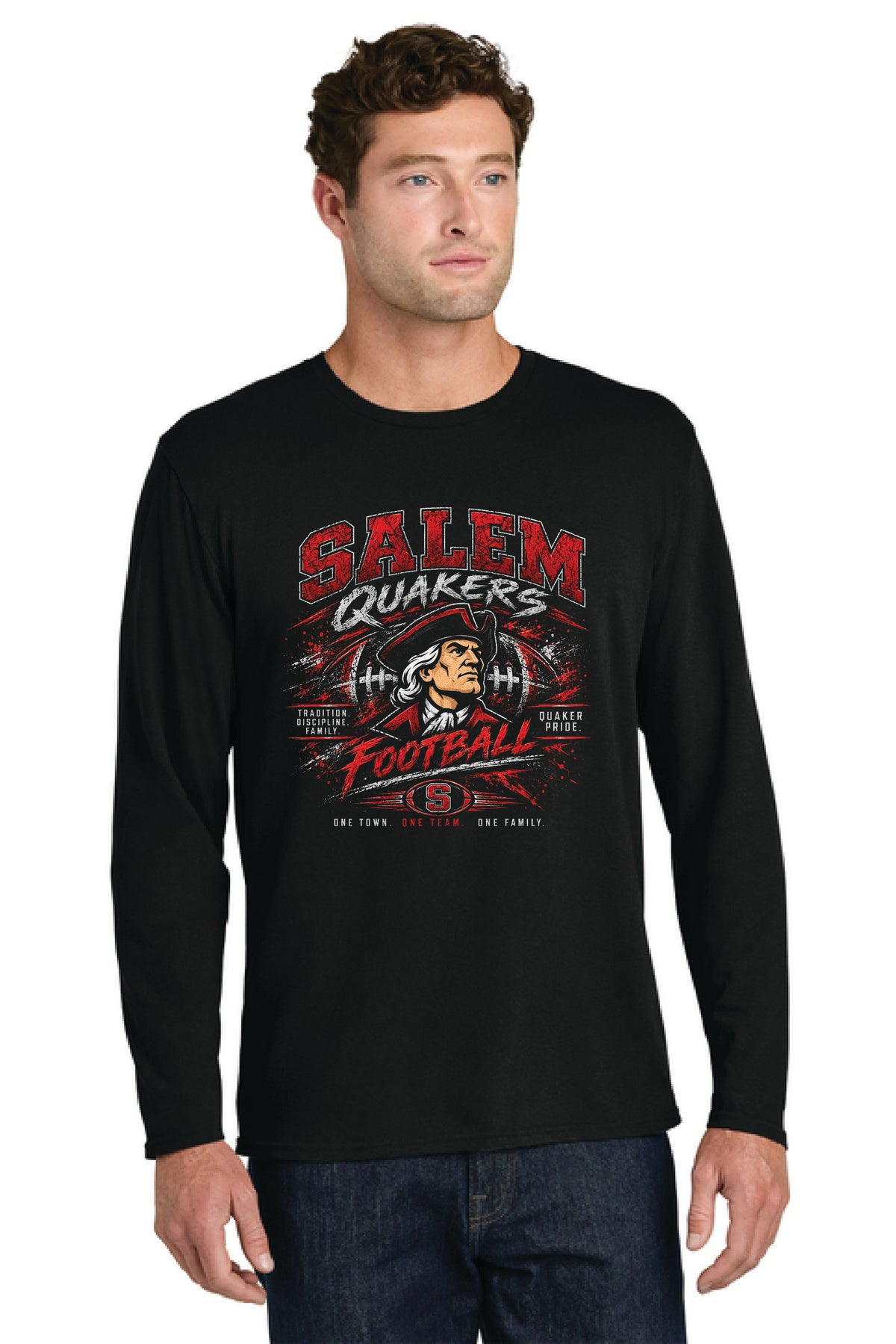 SALEM QUAKERS FOOTBALL PC55LS Port & Co™ Long Sleeve Core Cotton Tee SF-18