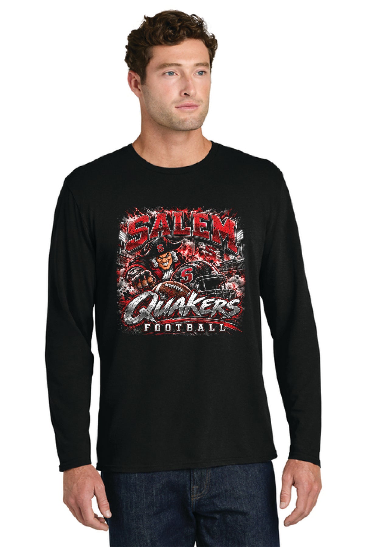 SALEM QUAKERS FOOTBALL PC55LS Port & Co™ Long Sleeve Core Cotton Tee SF-24