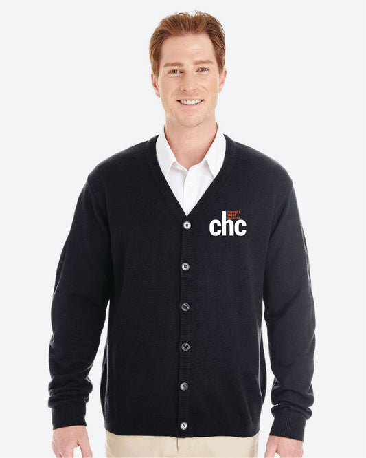 Harriton Men's Pilbloc™ V-Neck Button Cardigan Sweater - M425 EMB CHC-16
