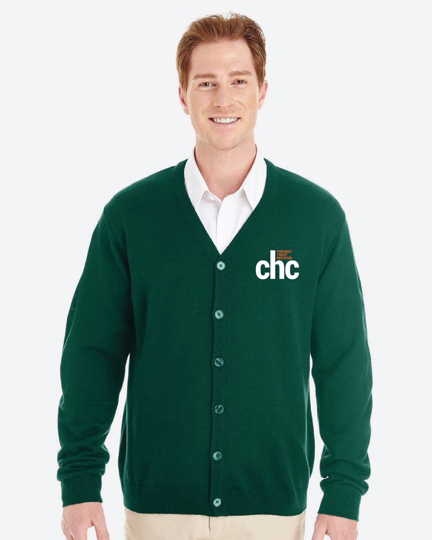 Harriton Men's Pilbloc™ V-Neck Button Cardigan Sweater - M425 EMB CHC-16