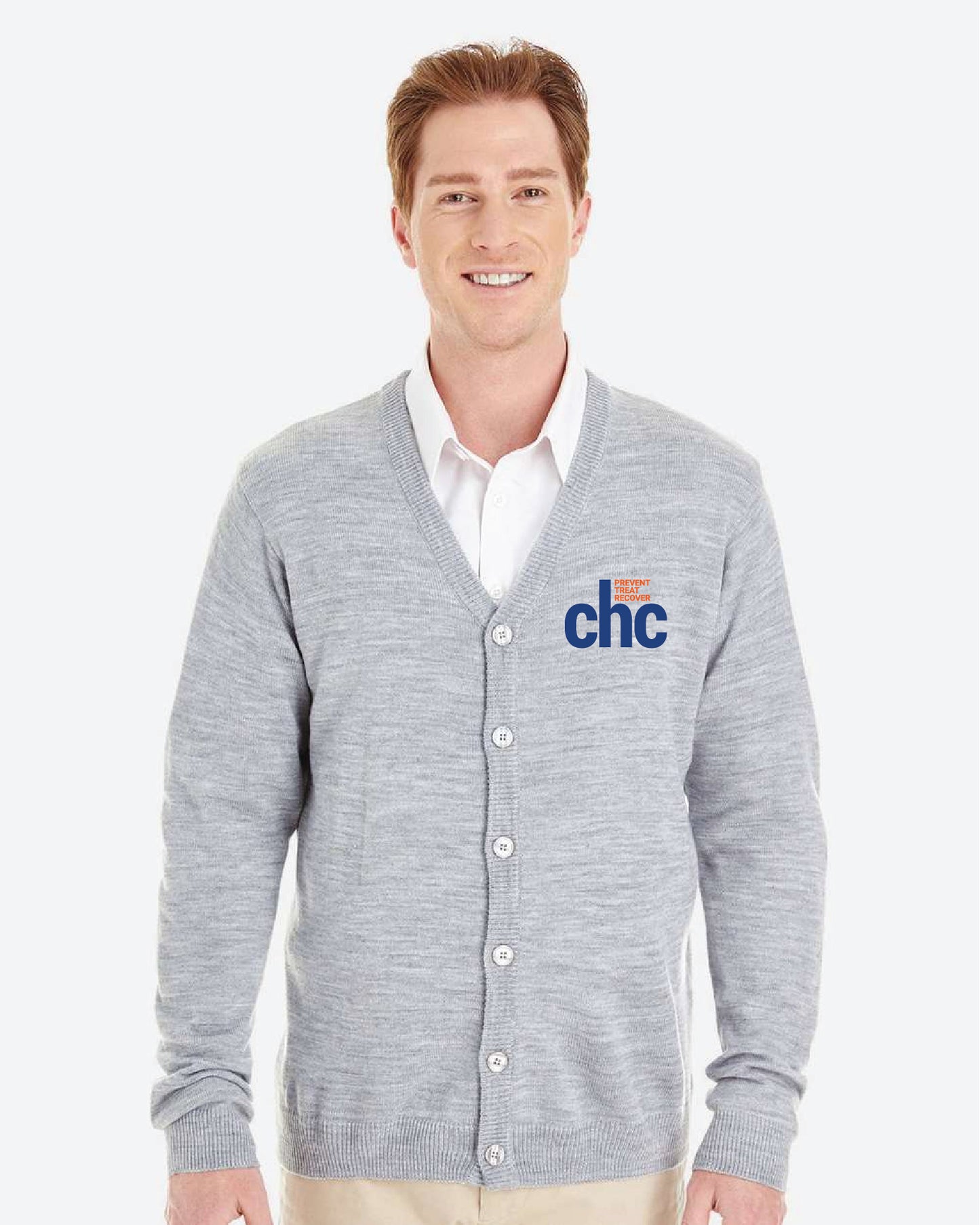 Harriton Men's Pilbloc™ V-Neck Button Cardigan Sweater - M425 EMB CHC-16