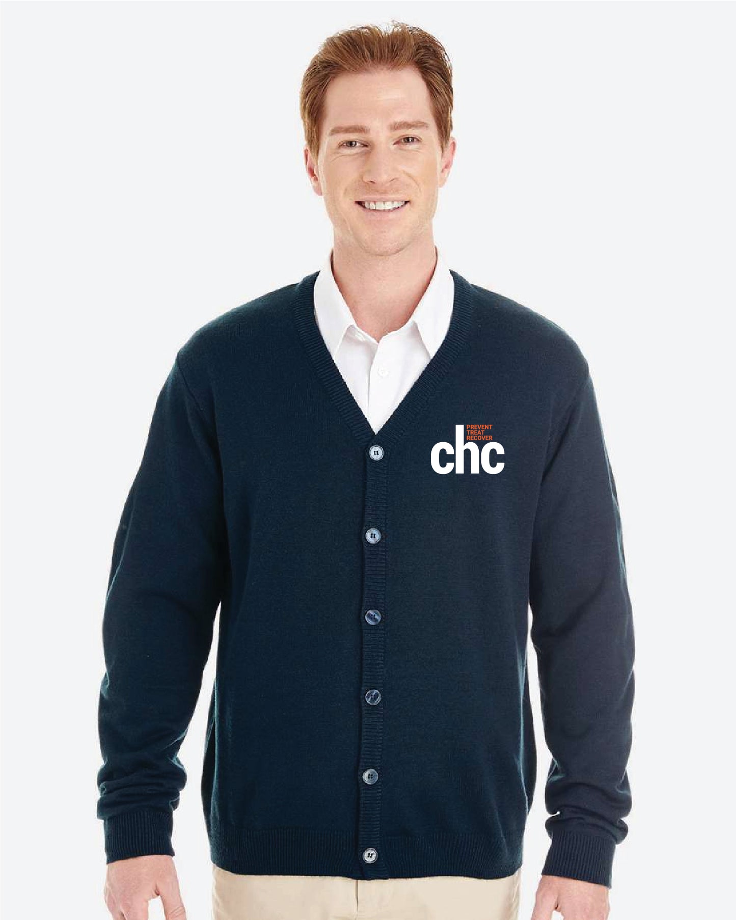 Harriton Men's Pilbloc™ V-Neck Button Cardigan Sweater - M425 EMB CHC-16