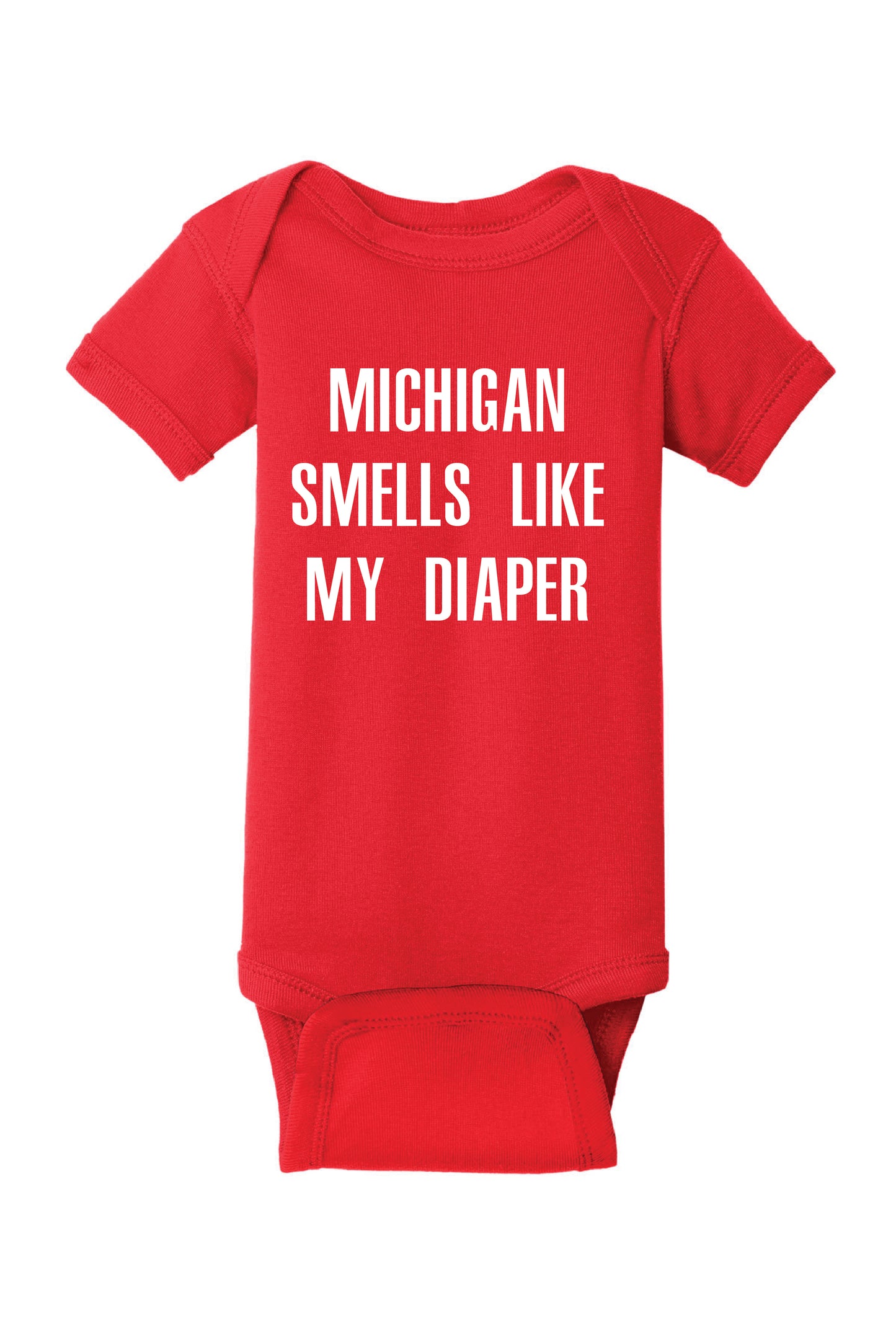 MICHIGAN SMELLS LIKE MY DIAPER RS4400 Rabbit Skins™ Infant Short Sleeve Baby Rib Bodysuit 1
