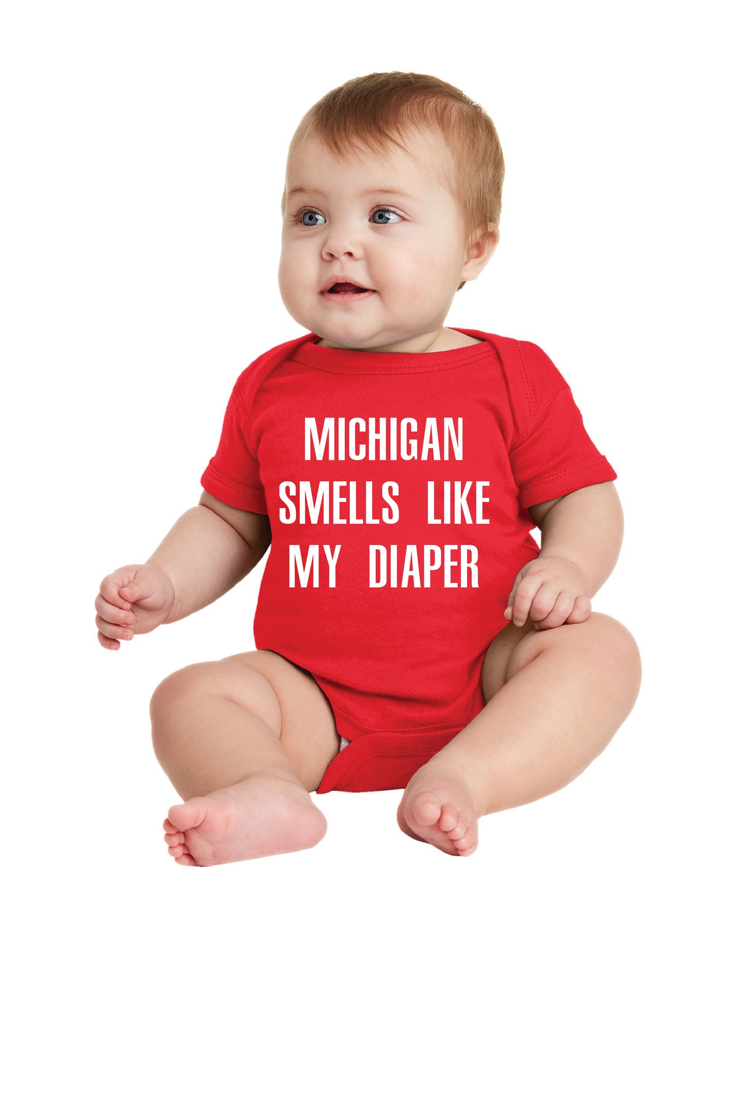 MICHIGAN SMELLS LIKE MY DIAPER RS4400 Rabbit Skins™ Infant Short Sleeve Baby Rib Bodysuit 1