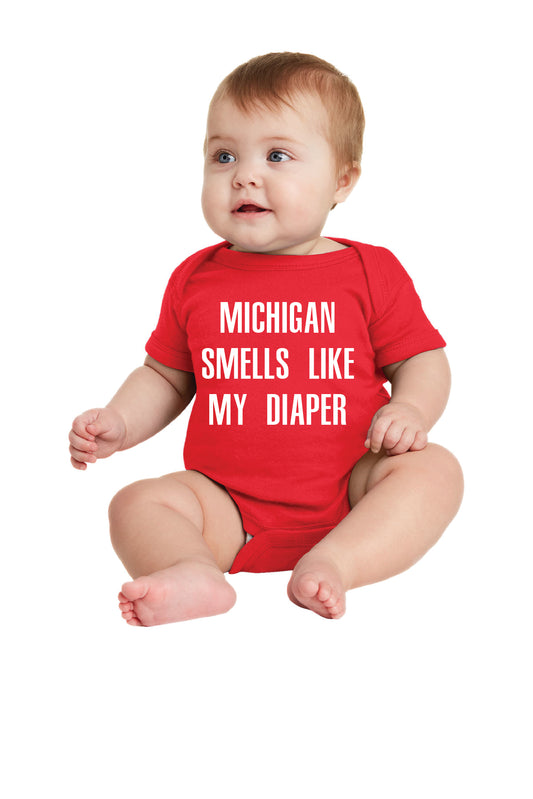 MICHIGAN SMELLS LIKE MY DIAPER RS4400 Rabbit Skins™ Infant Short Sleeve Baby Rib Bodysuit 1