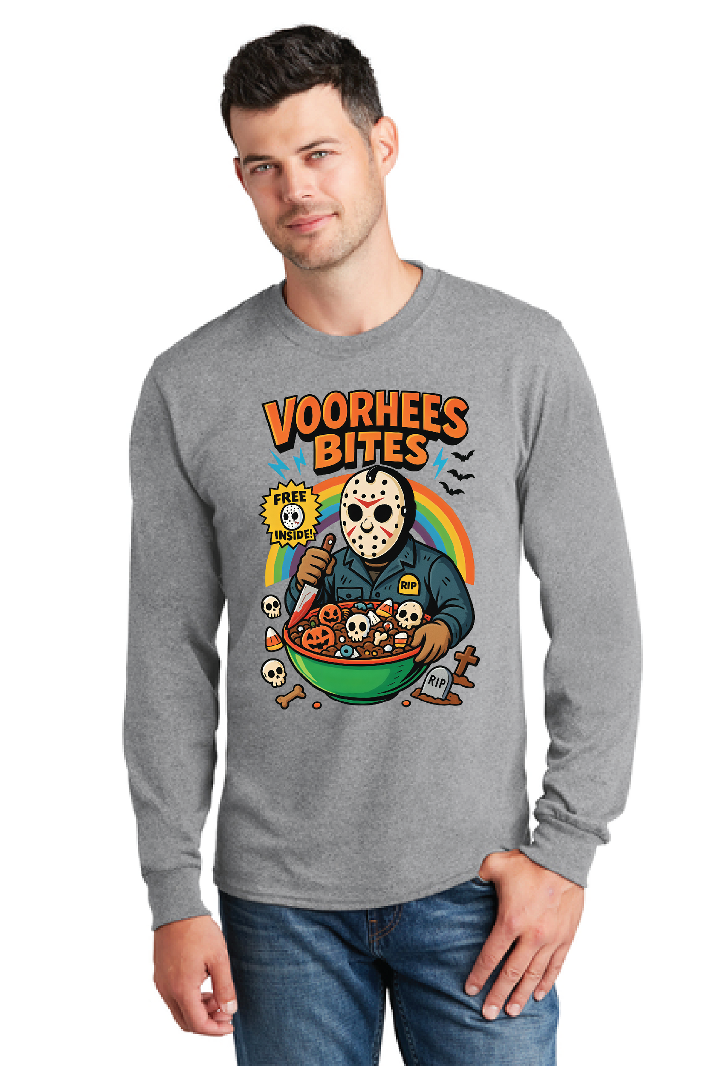 HALLOWEEN VOORHEES BITES PC55LS Port & Company® Long Sleeve Core Cotton Tee HW-7