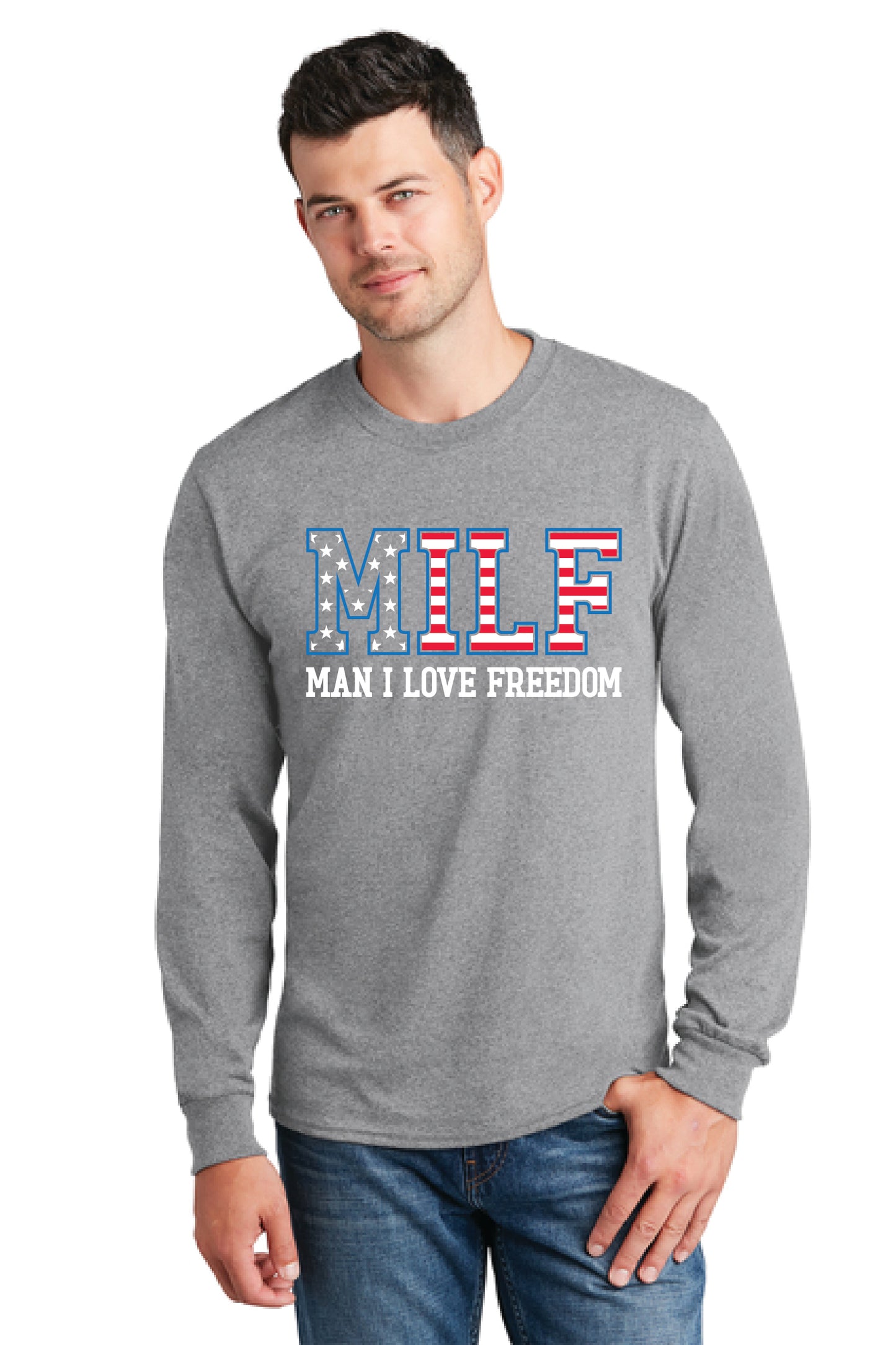MILF MAN I LOVE FREEDOM PC54LS Port & Company® Long Sleeve Core Cotton Tee 21