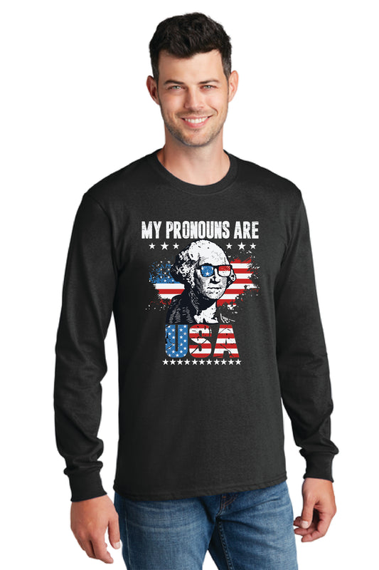 MY PRONOUNS ARE U. S. A. PC54LS Port & Company® Long Sleeve Core Cotton Tee 19