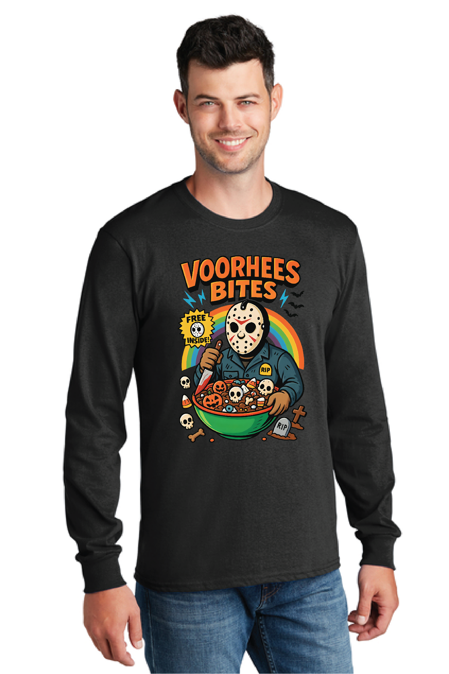 HALLOWEEN VOORHEES BITES PC55LS Port & Company® Long Sleeve Core Cotton Tee HW-7